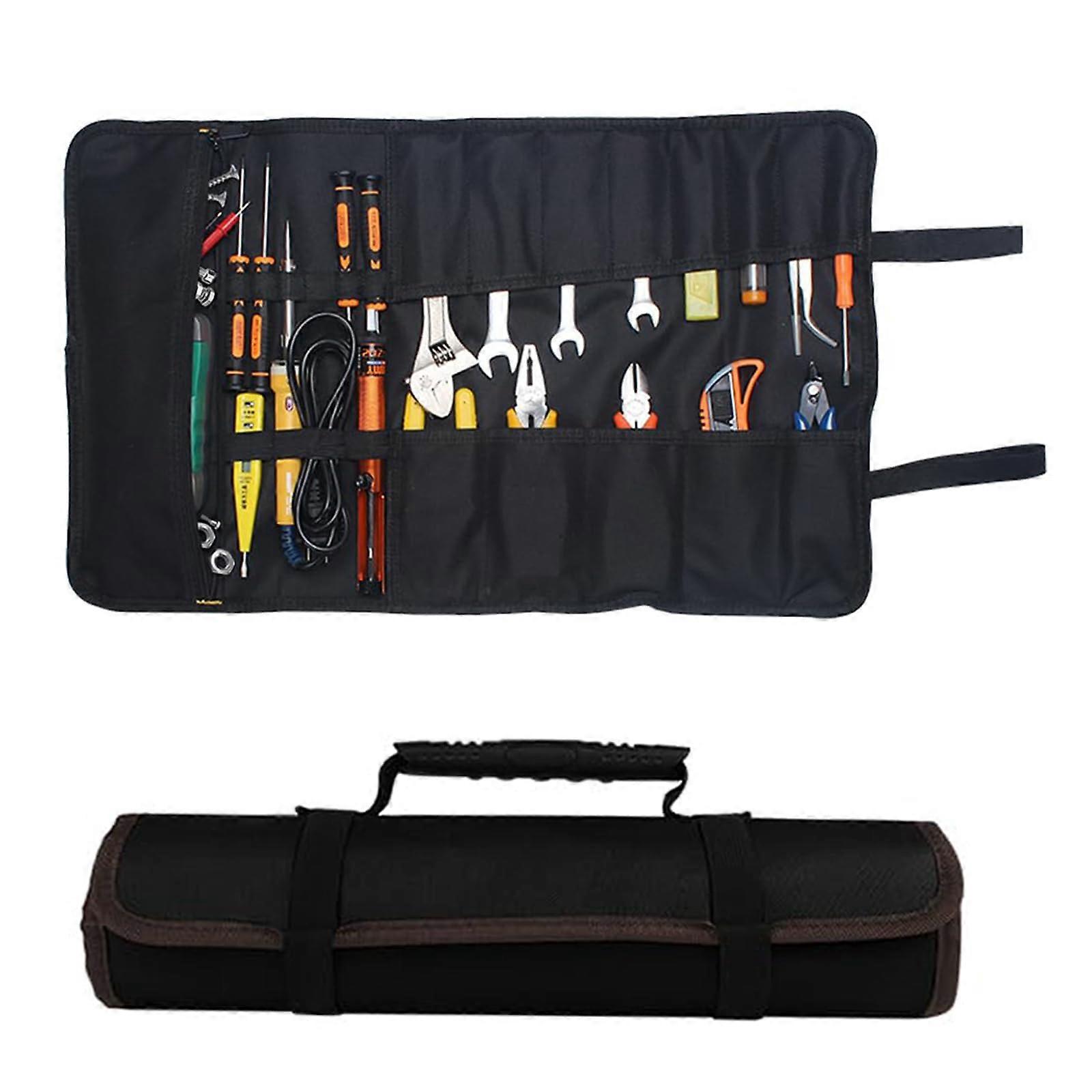 Black Tool Roll Bag 600D Oxford 22 Compartments Empty