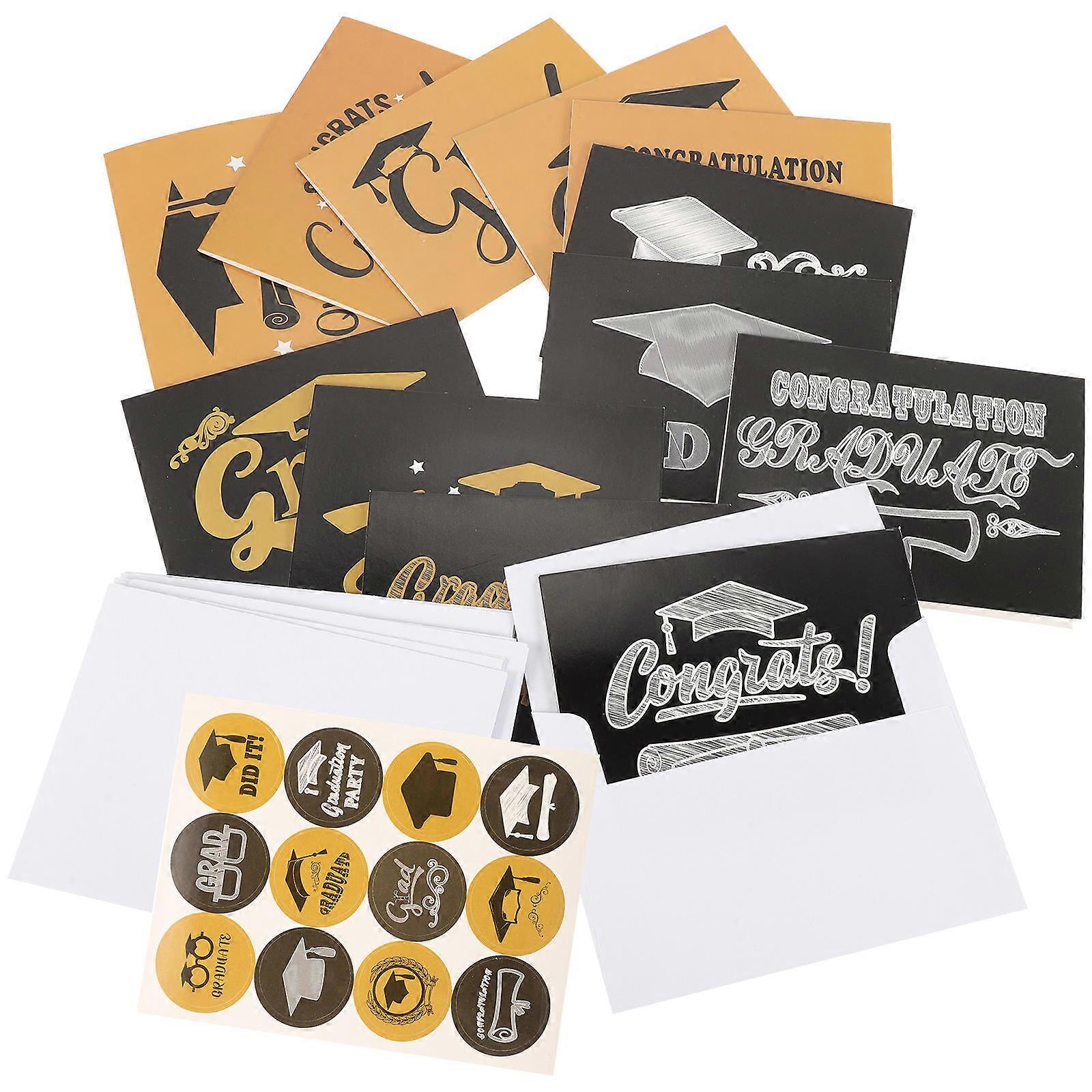 Graduation Congrats Card Set with Stickers, Envelopes and Folding Greeting Cards for Festivals, High School and College Celebrations, Festive Design