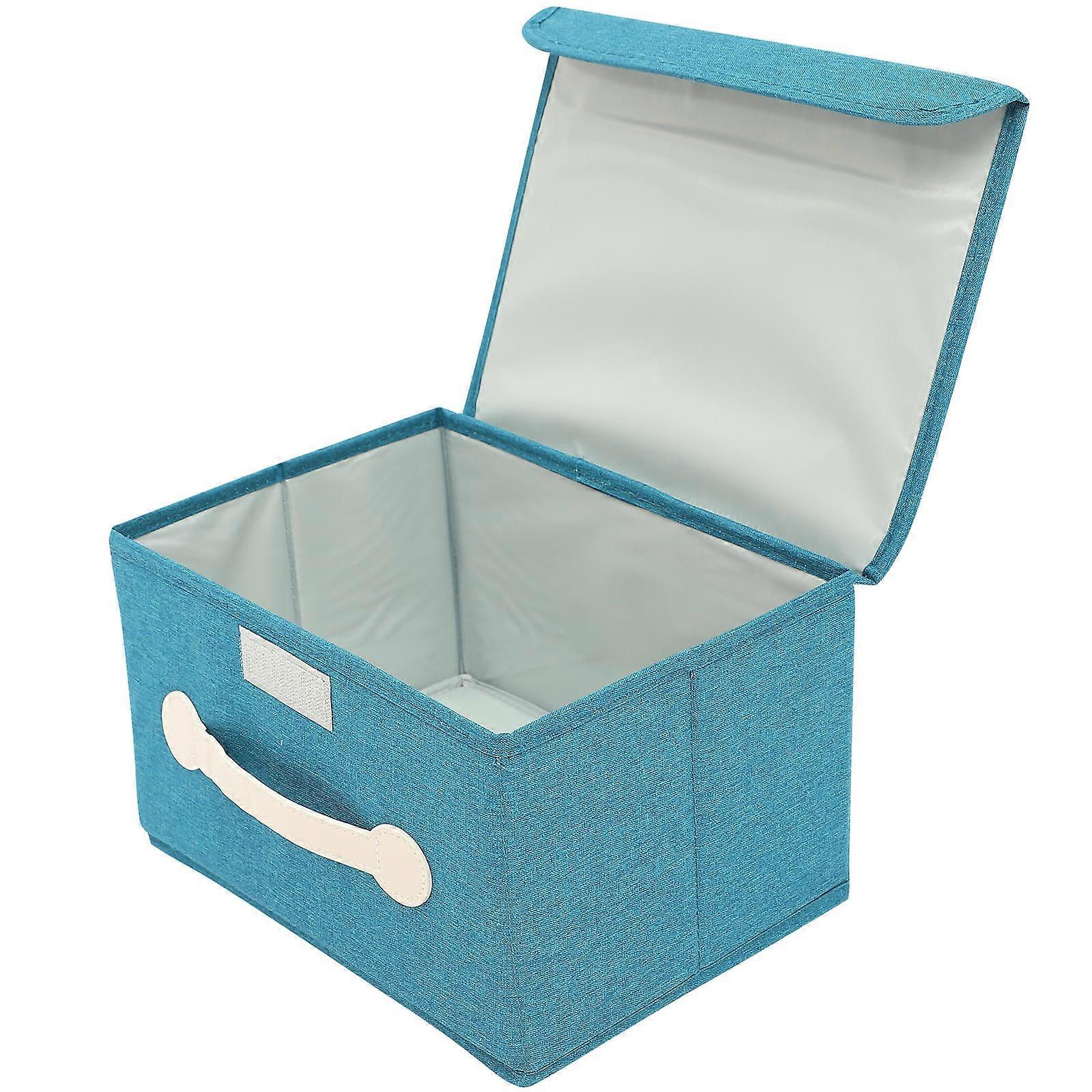Rectangular Fabric Bin With Lid For Home Use Practical Sorting Solutions In Sky-Blue Color 1Set