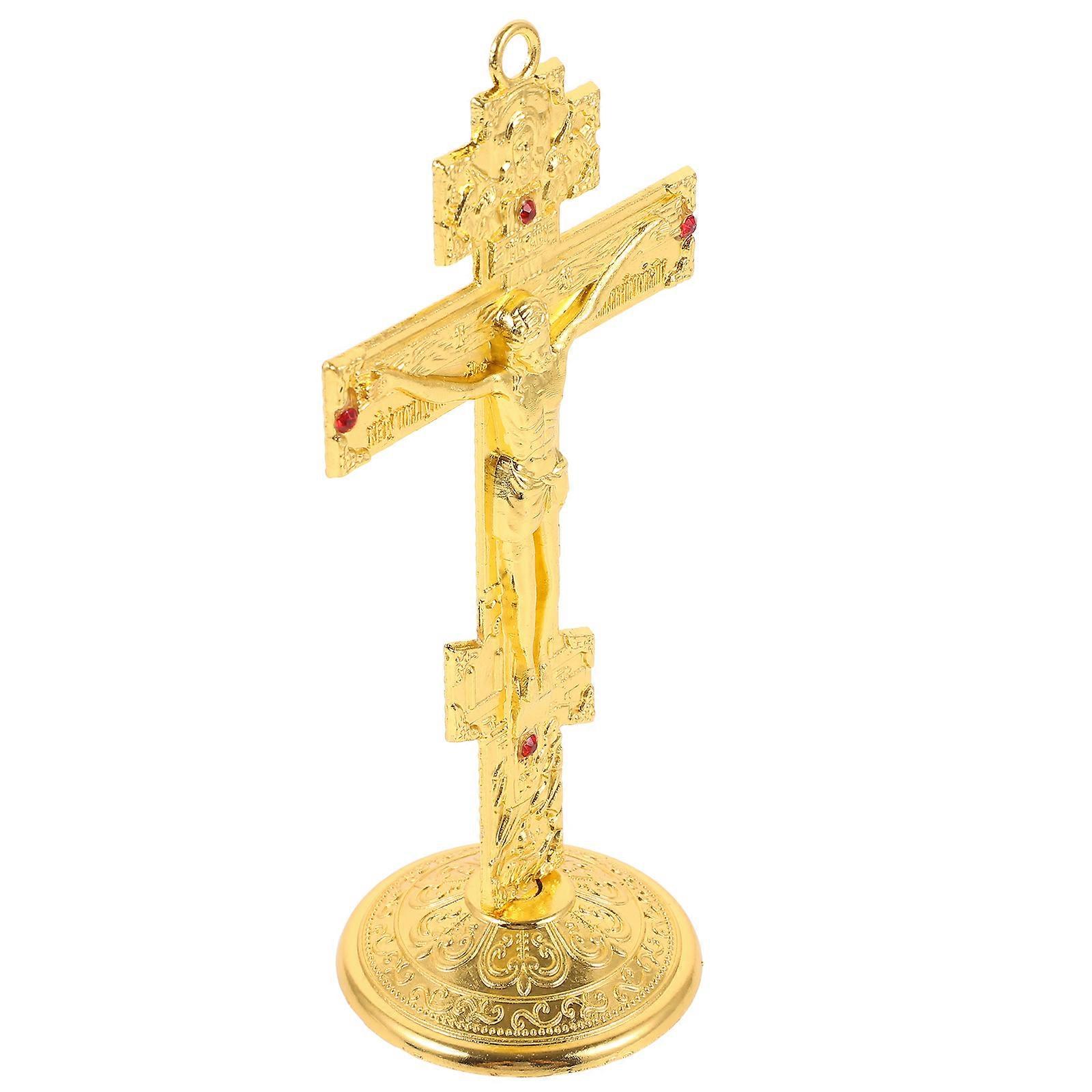 Traditional Style Tabletop Alloy Cross for Home and Office Decoration in Design with Compact Size 1Pcs