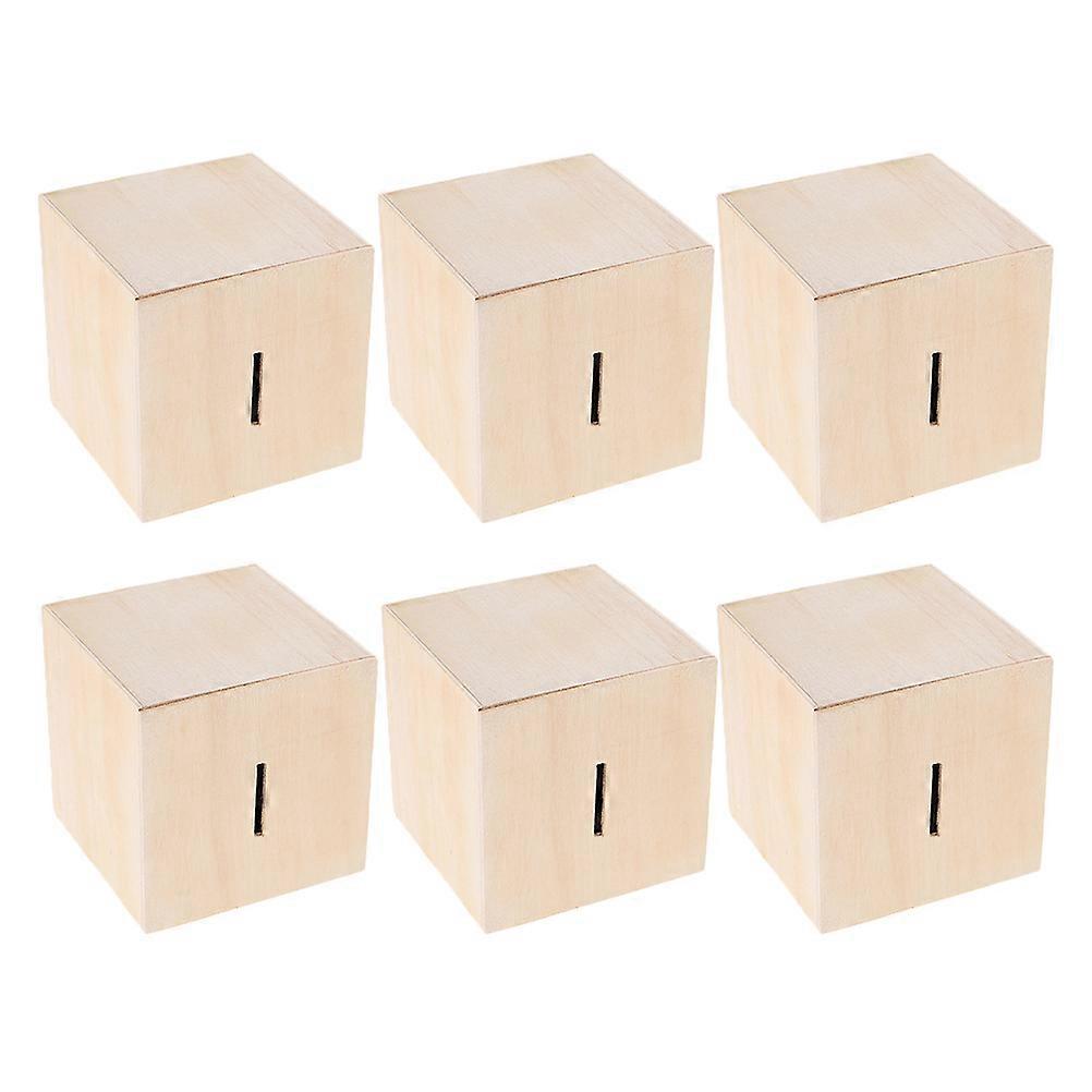 Diy Unfinished Wooden Coin Bank For Kids 6Pcs Saving Money Educational Tool Square Design Suitable For Creative Fun At Home And School