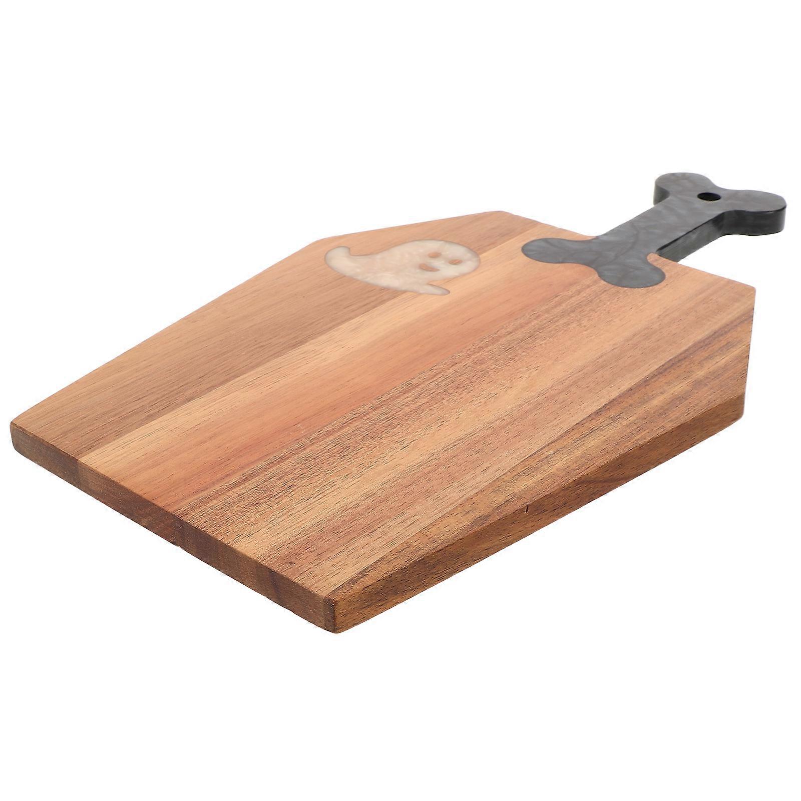 Halloween Acacia Wood Charcuterie Board with Handle – Small Sustainable Wooden Serving Tray for Kitchen, Party & Festive Home Decor