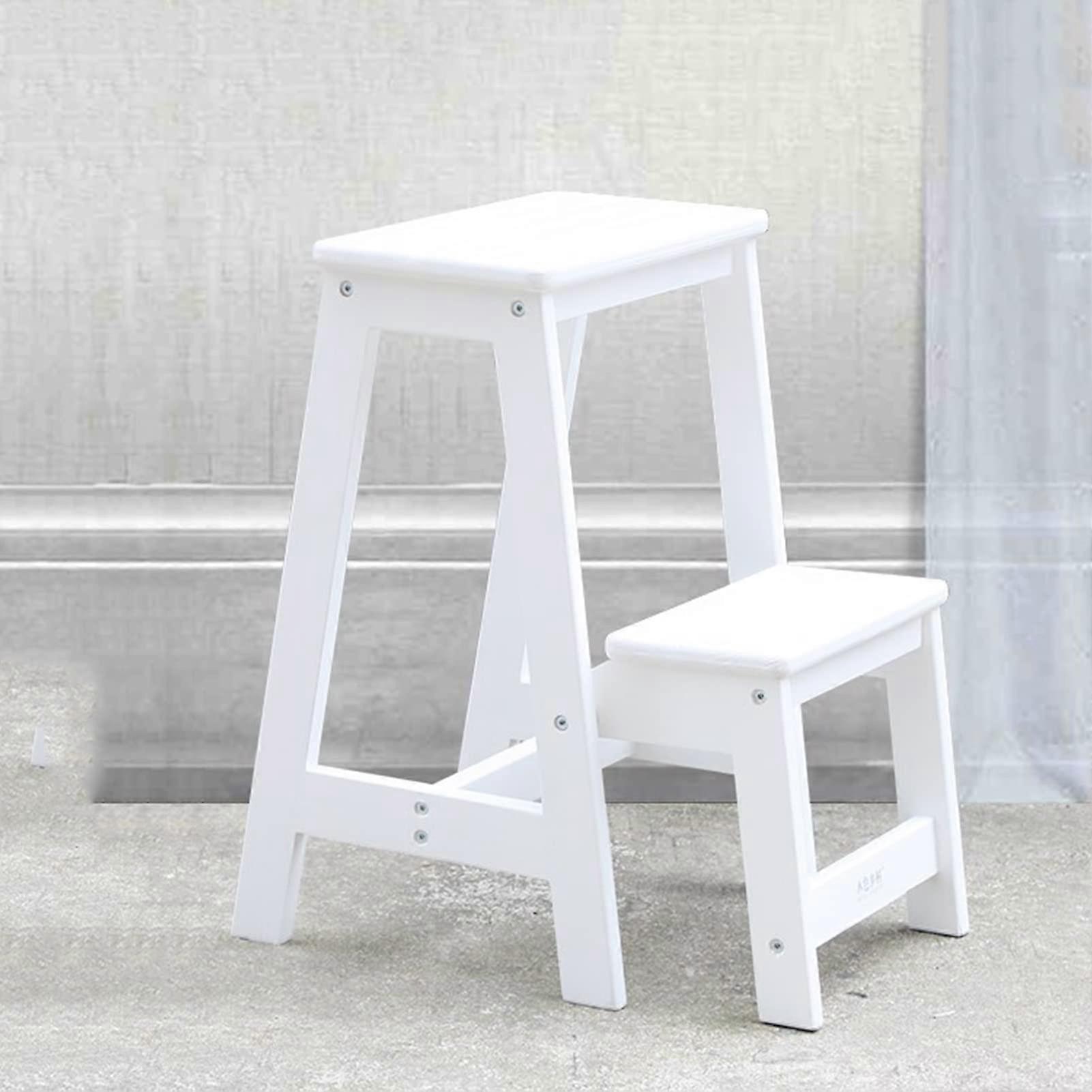 Folding Wooden Step Ladder 2 Steps Portable Kitchen Stool, NonSlip Safety Profile, Ideal for Shoe Bench or Flower Shelf, Compact Design