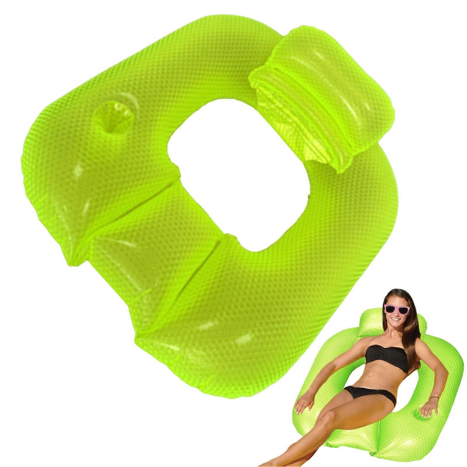 Swimming Pool Lounge Chair Reclining Pool Lounge with Backrest Includes Cup Holder and Armrests for Pool, River, Lake, Green