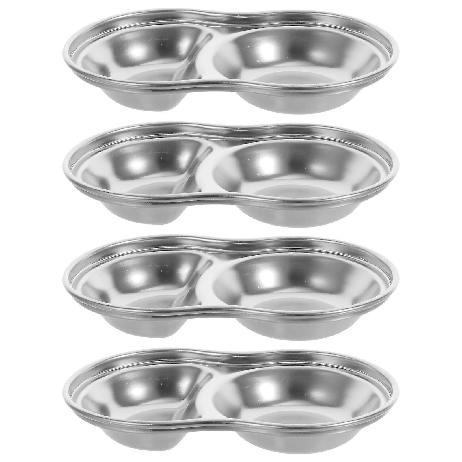 4Pcs Stainless Steel Dipping Serving Plates For Picnic Barbecue Easy To Clean Practical Design