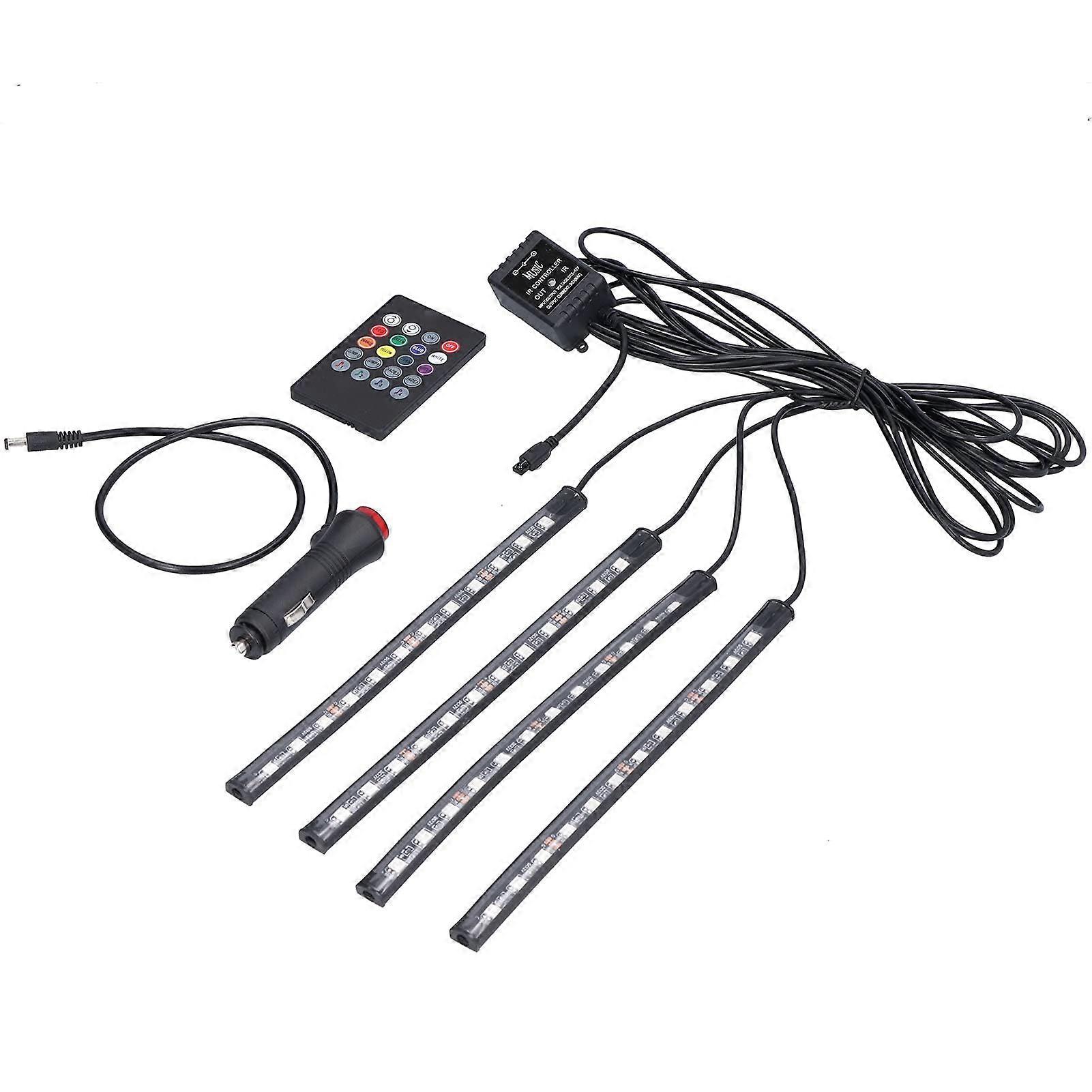 Auto Strip Light RGB with Music Remote Control IP65 48 LEDs Plug and Play Decorative LED Lamp for Car Interior Lighting