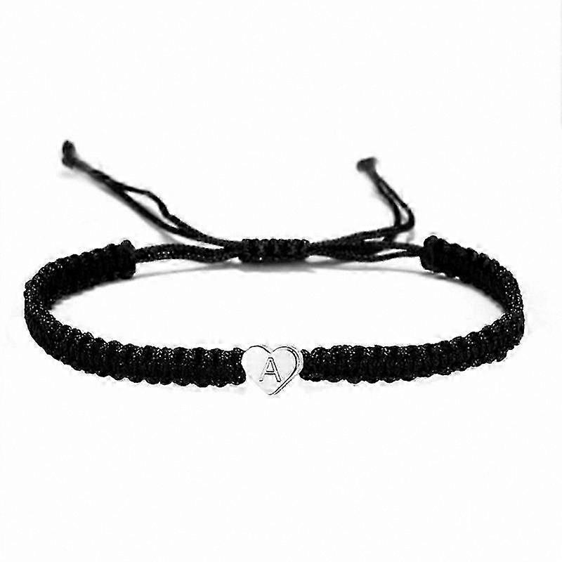 Heart-Shaped Braided Rope Bracelet for Couples - Adjustable Stretch Design with 26 Letters for All Occasions