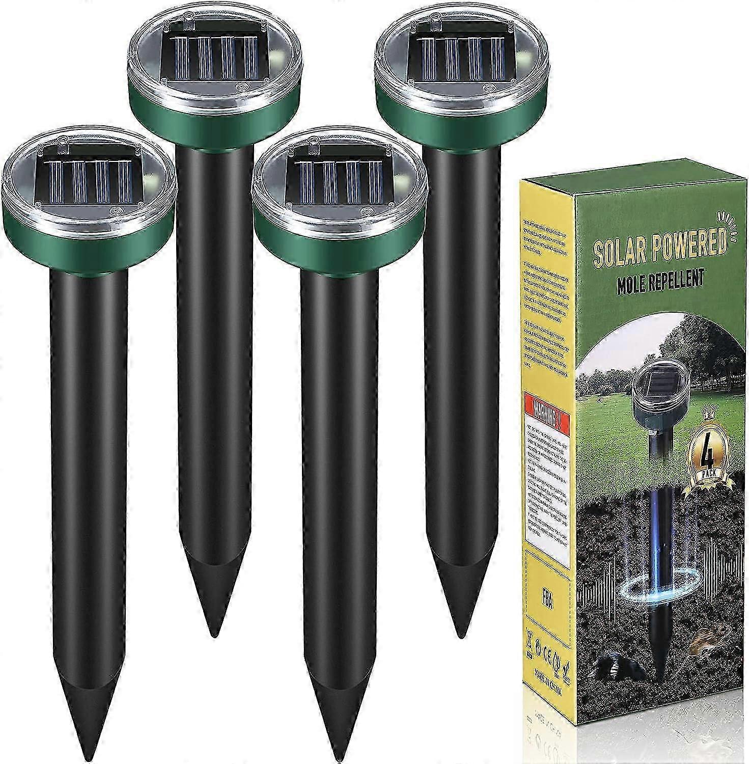 Upgrade Mole Repellent Solar Powered Ultrasonic pest Repeller Snake Away Repellent for Outdoors Squirrel Stopper Coverage 7000 (4 Pack)