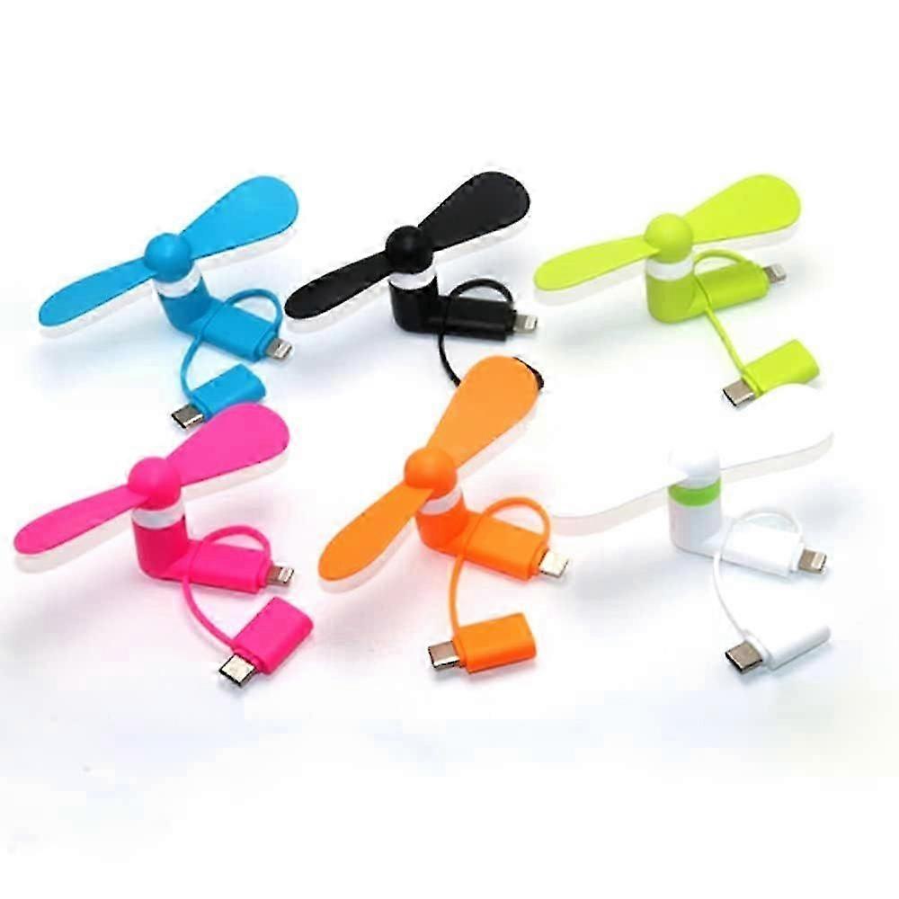 Mini-Handy-Lüfter - bunter und leistungsstarker 3-in-1-Lüfter kompatibel für iPhone, iPad, Android-Smartphone, Tablet - Handy-Sommerzubehör (3 in 1,