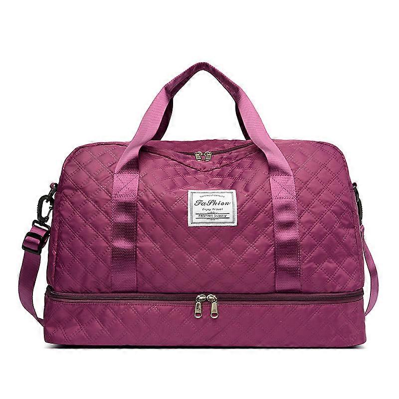 TKdaddy 026-1 حقيبة قماش من القماش الخشن قابلة للتوسيع حقيبة يد منظمة الأمتعة المقاومة للماء أكسفورد مع حزام كتف أحمر أرجواني