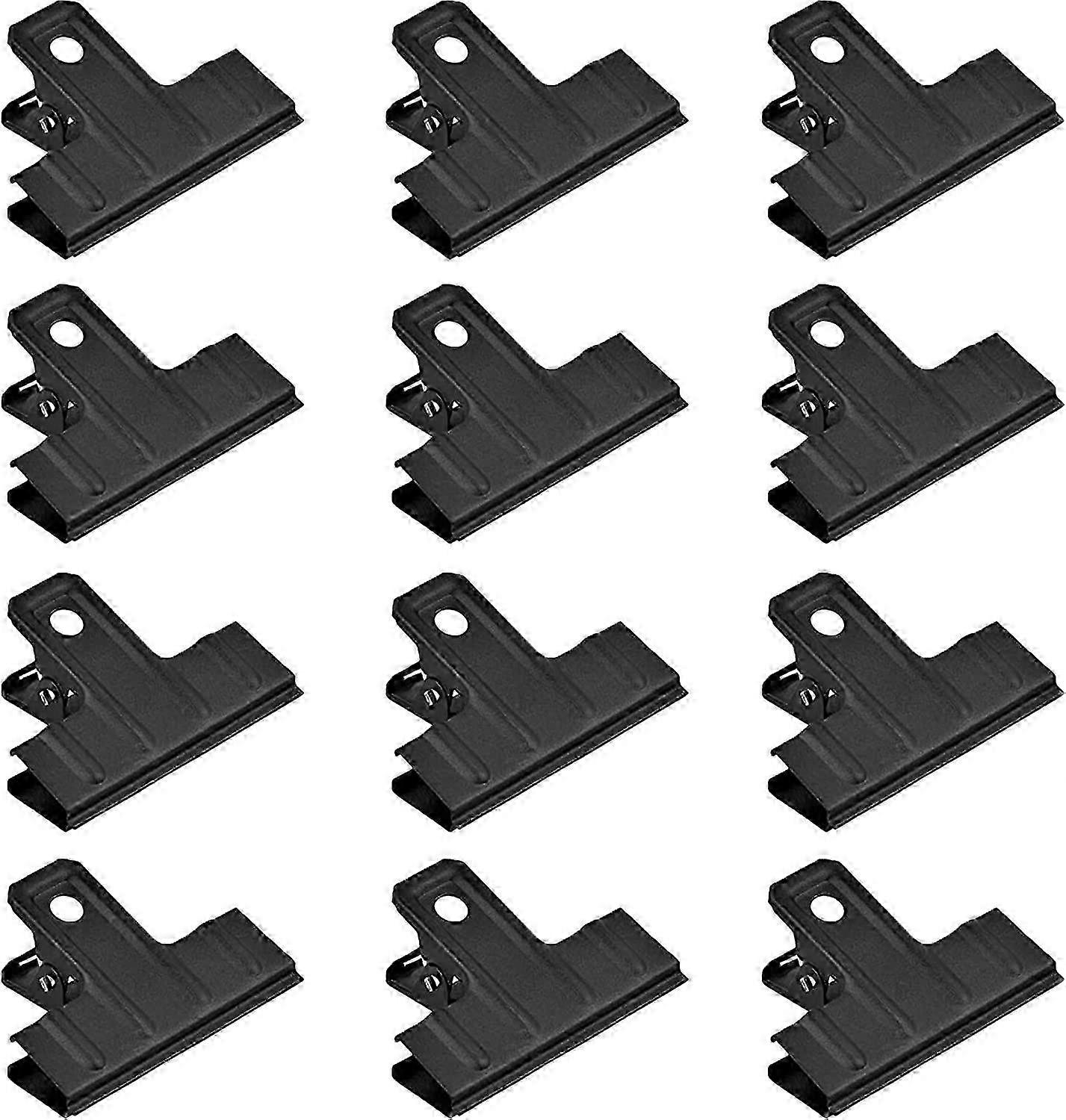 12 Pack Clips, Metal Binder Clips, Large Black Clips, Paper Clips, for Food Bags, (Black)