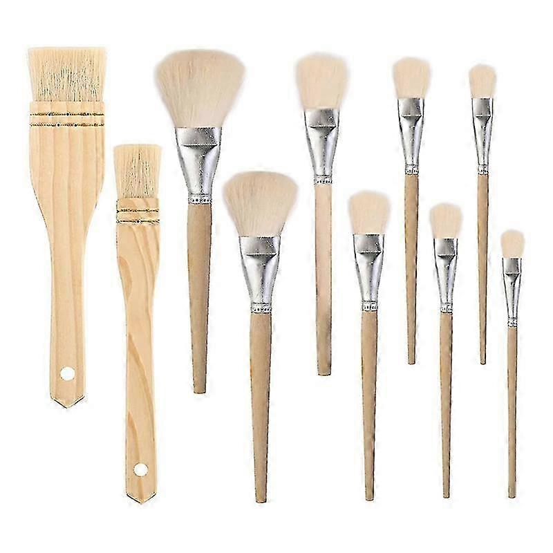 Assorted Size Paint Brushes, Gilding Brushes & Flat Sweep Mops for Watercolors - 10 PCS Set