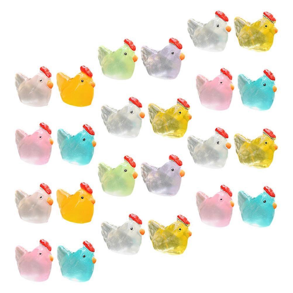 Mini Chicken Figurines Resin Decorations Kids Adults Glow in The Dark 24Pcs
