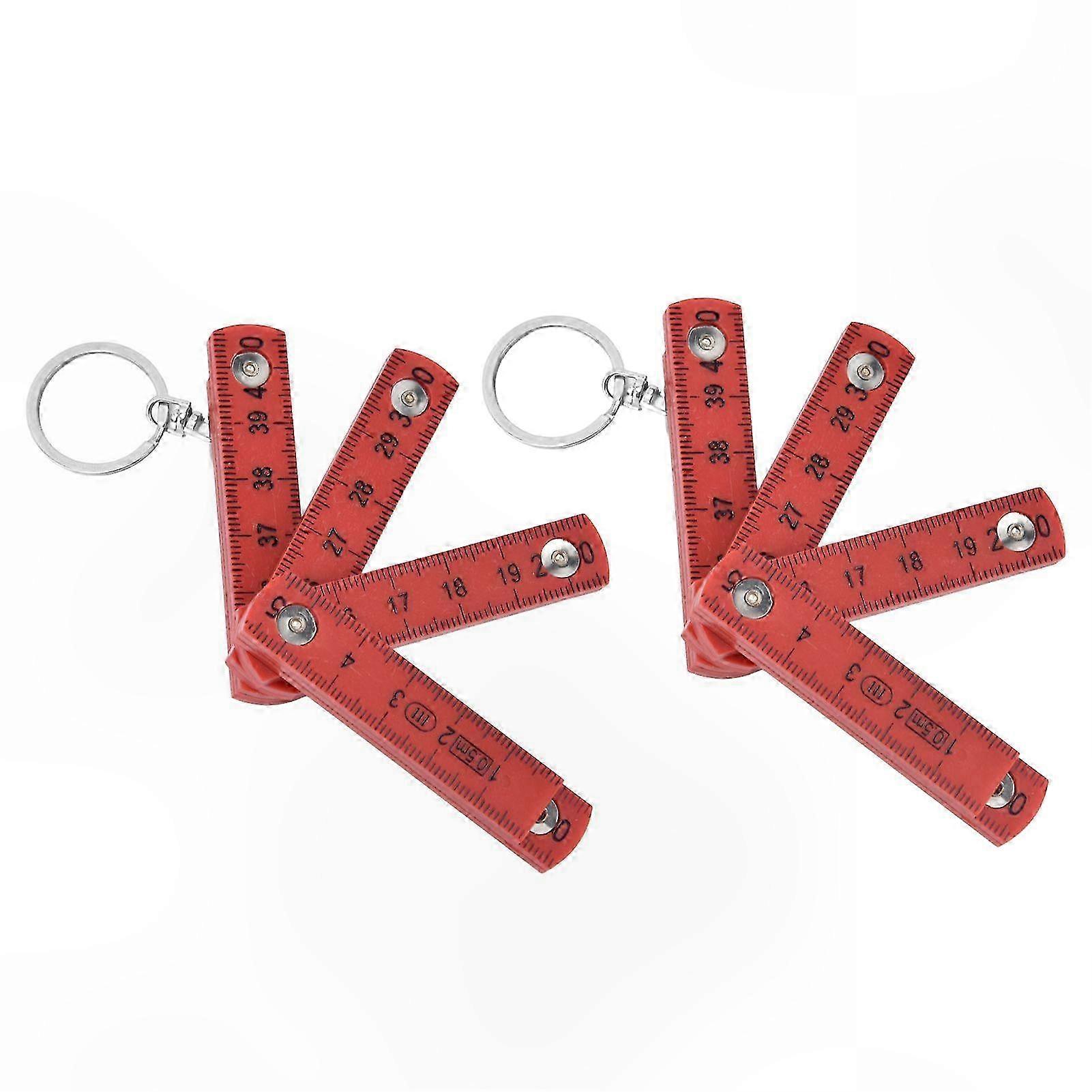 2-Pack ABS Folding Ruler, 0.5m Portable Measuring Tool with Key Ring for Carpentry and Tiling Tasks
