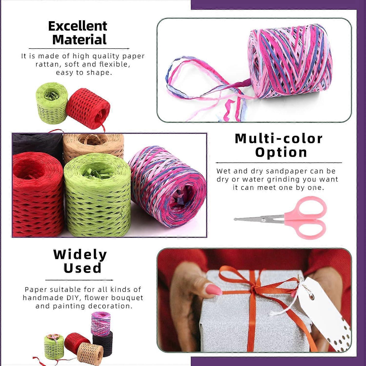 Natural Raffia Ribbon 200m DIY Gift/Flower Wrapping Set (Includes Scissors)