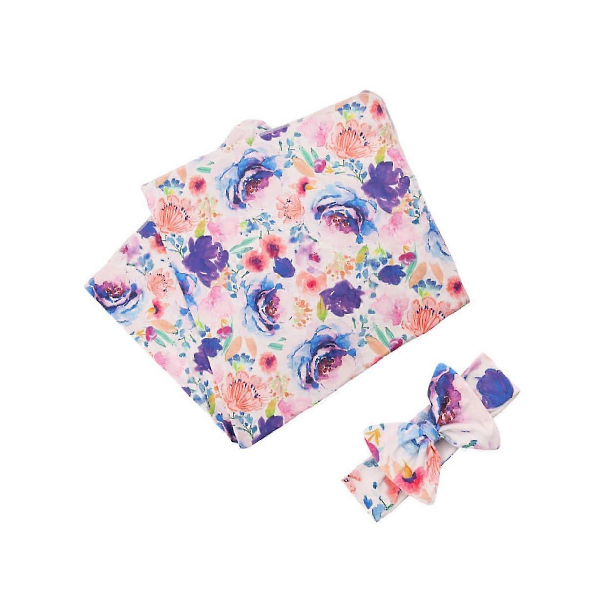 Floral Swaddle Wrap And Headband Set For Newborn Photography Prop, Lightweight Breathable Fabric, Assorted Colors