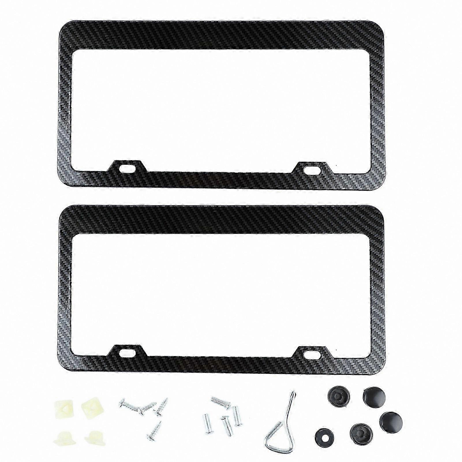 2Packs Universal License Plate Frames Rustproof Carbon Fiber Style for Vehicles