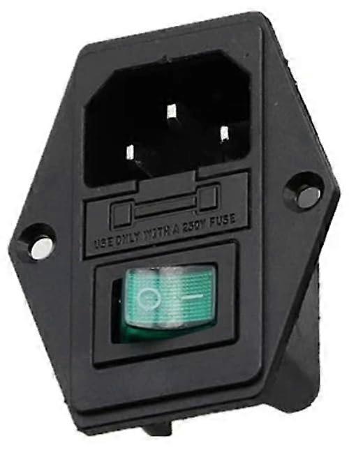 IEC C14 Inlet With Green Switch And Fuse, 3Pin 220250V/10A, 3In1 Plug Module With Switch And Indicator Lamp