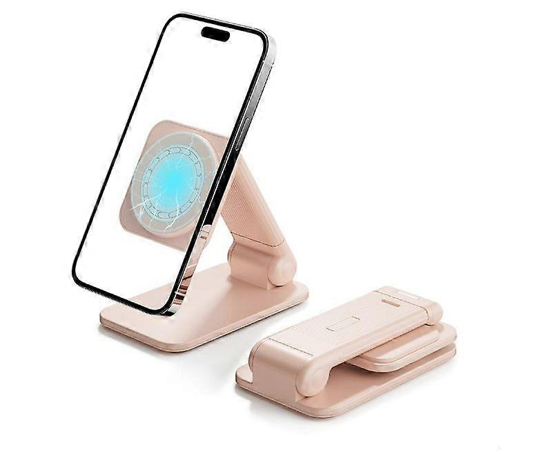 Foldable Magnetic iPhone Stand for Desk, Height Adjustable Hands-Free Magnetic Phone Holder Stand, Compatible with iPhone 15 14 13 12 Series(Pink)