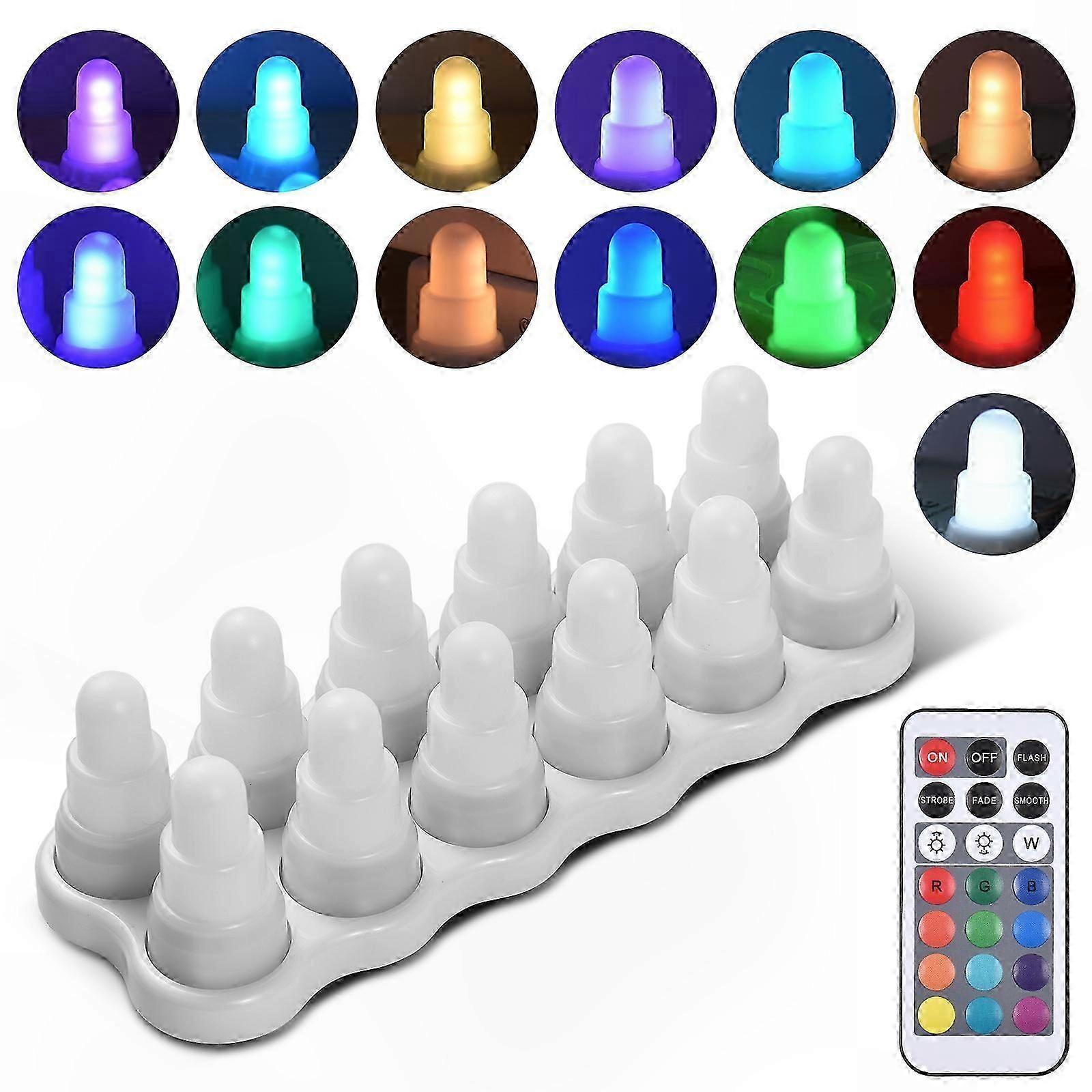 12PCS LED Flameless Candles with Remote Control, 13 Colors, 7 Brightness Levels, 4 Modes, USB Rechargeable, Flickering Light for Decor