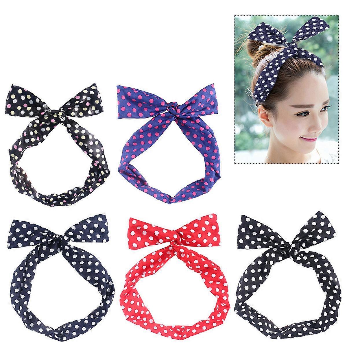 Rabbit Ear Bowknot Hair Wrap Headband for Decoration with 5Pcs Assorted Color