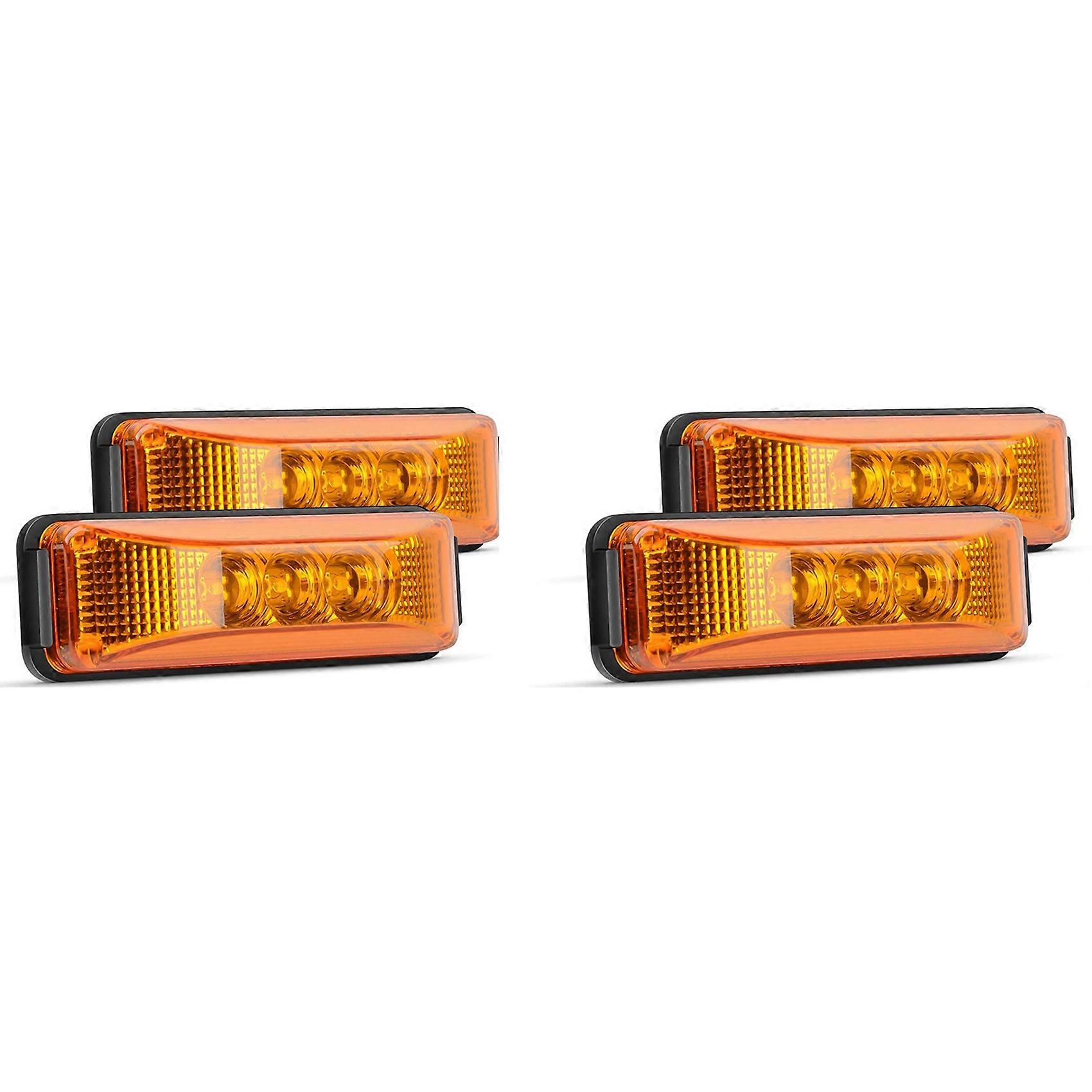 4 Pcs 3.9 Inch 3 LEDs Truck Trailer Front Rear LED Side Marker Light Indicator Lamp Rock Light for T