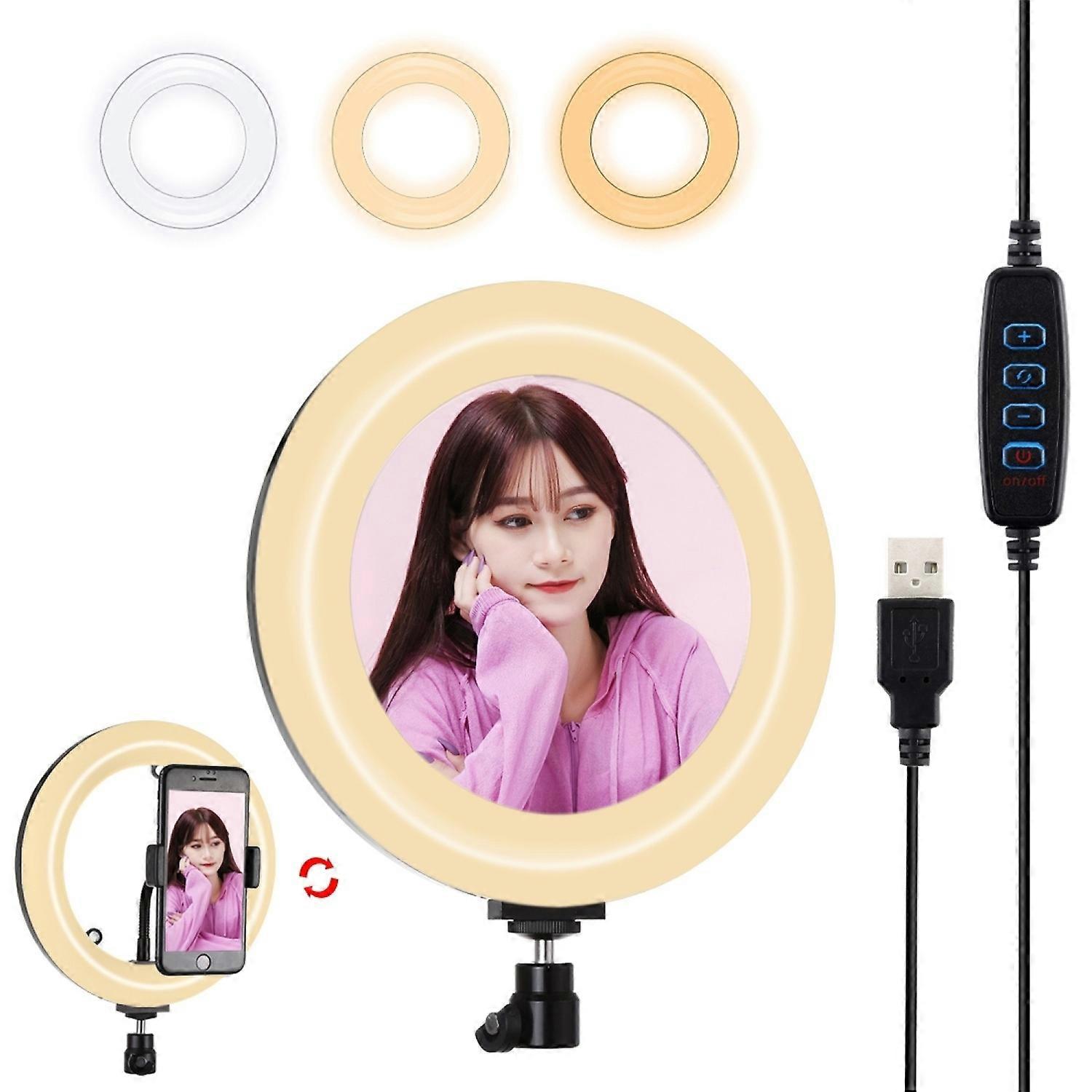 PULUZ PU502B 20cm Dimmable LED Ring Light with Mirror USB Powered Photography Fill Lamp