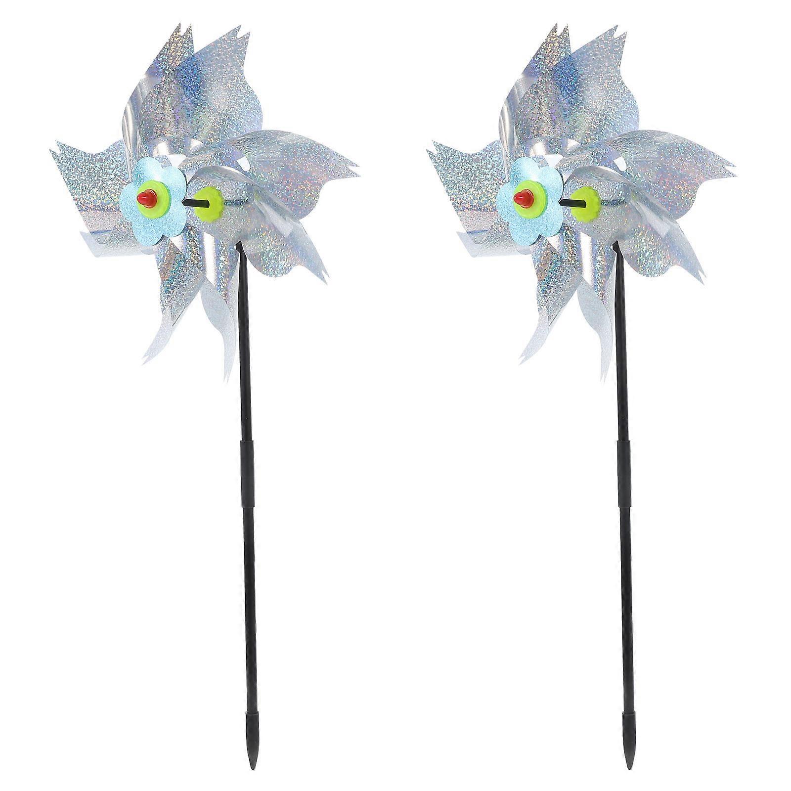 Bird Windmill Tool Silver for Outdoor Use 2Pcs