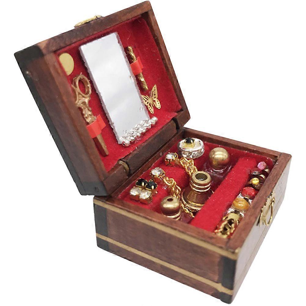 Mini Jewelry Box Storage Rectangular Dark Red Wood Plastic Storage for 1Pcs