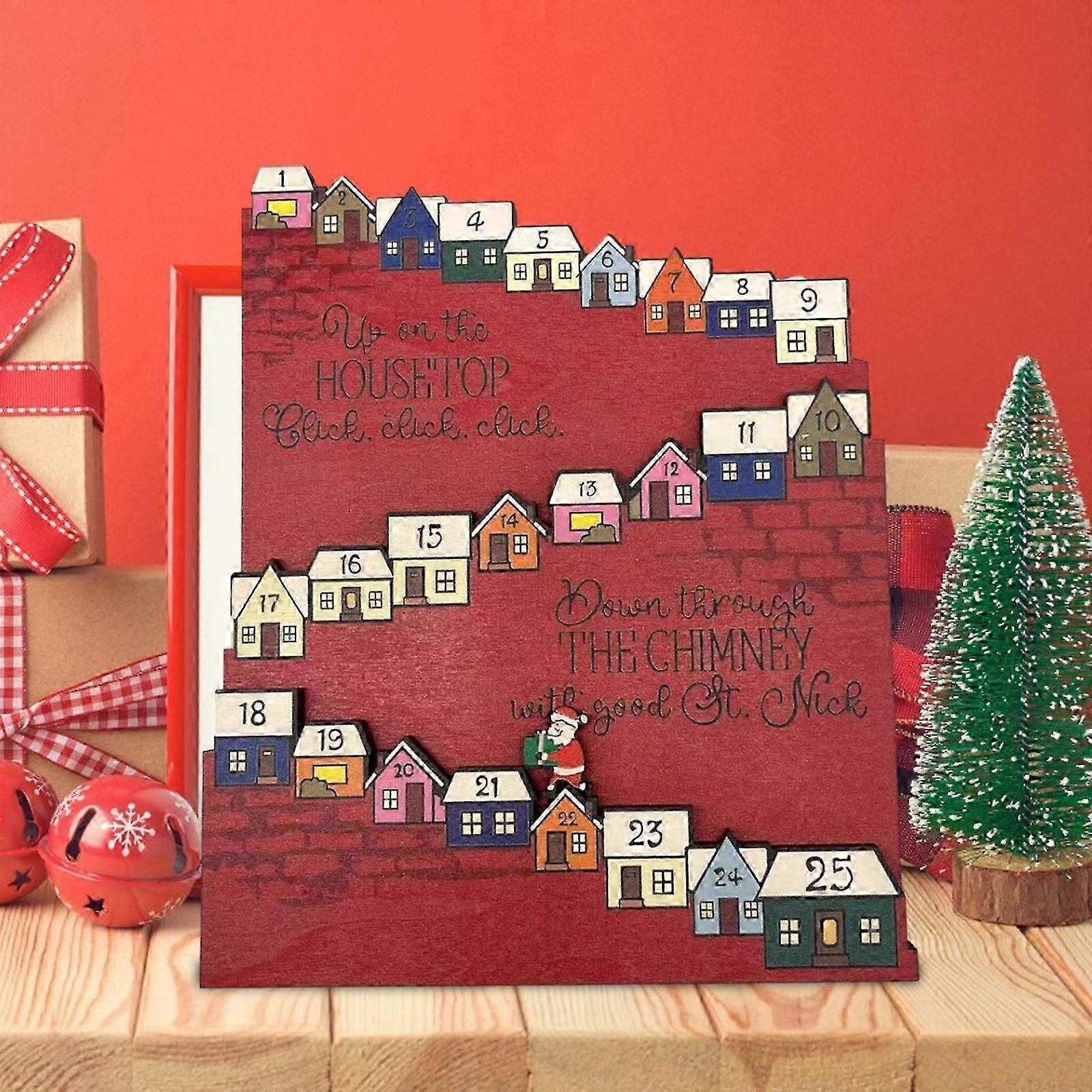 Christmas Wooden Advent Calendar Reusable Handmade with Moveable Figure Advent Calendar Ornament Holiday Gifts Home Decor