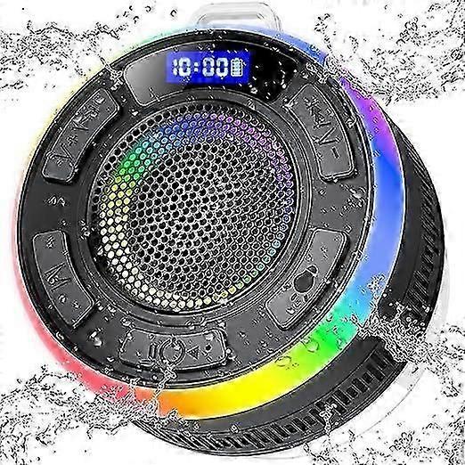 Bluetooth Speaker with Suction Cup, Upgraded LED Portable Bluetooth Music Box Shower IP7 Waterproof, Type-C, Microphone, Hands-Free Function, for Bath
