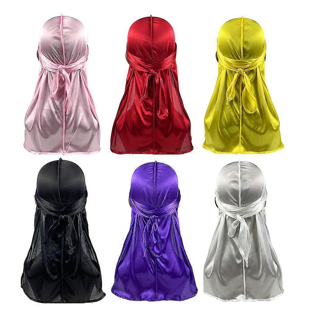 Satin Durag Long Tail Durag for Home 6Pcs Assorted Color Durable Headscarves