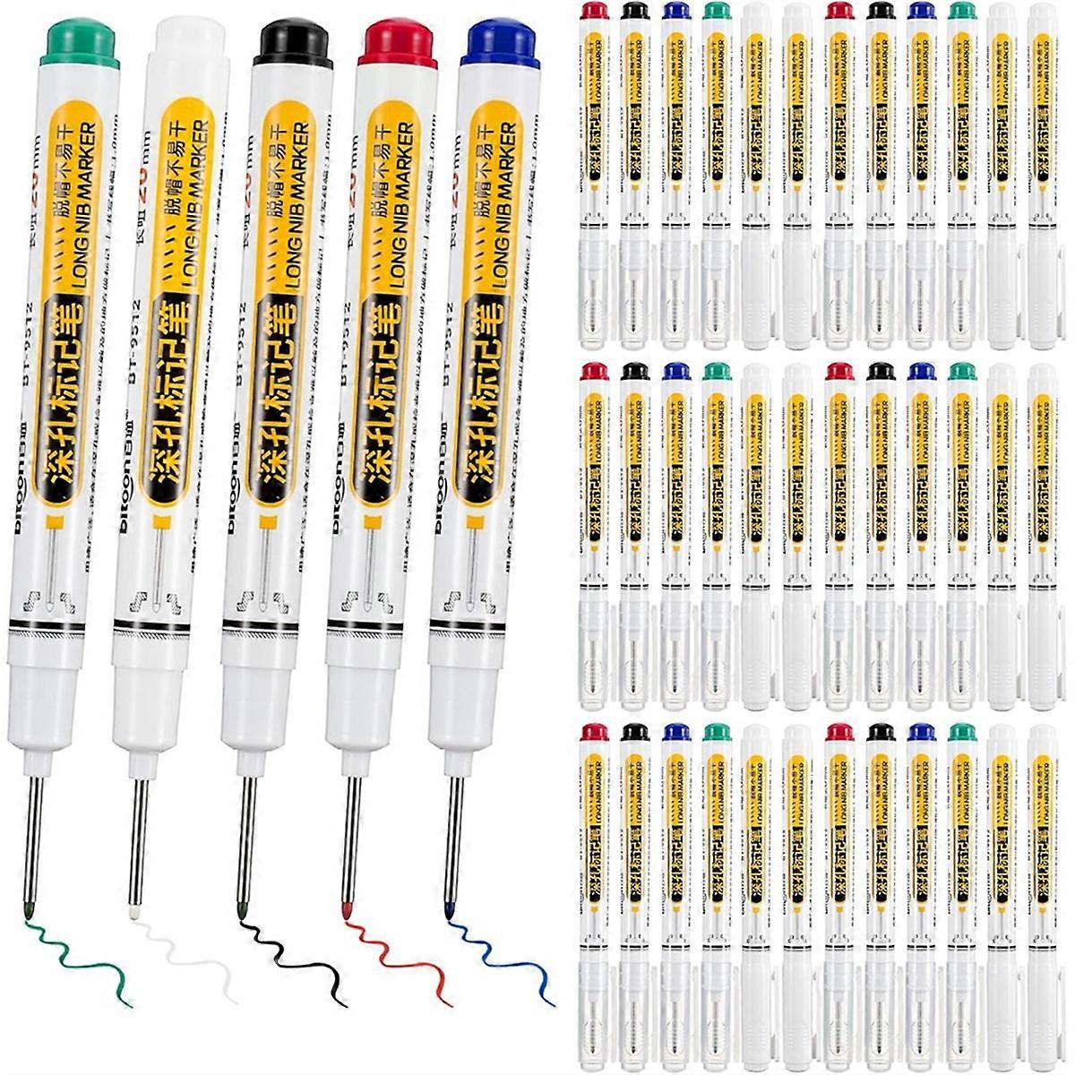 75Pcs Deep Hole Marker Pens, 20mm Long Head Drill Deep Nib Markers Waterproof for Woodworking Hardware Decoration