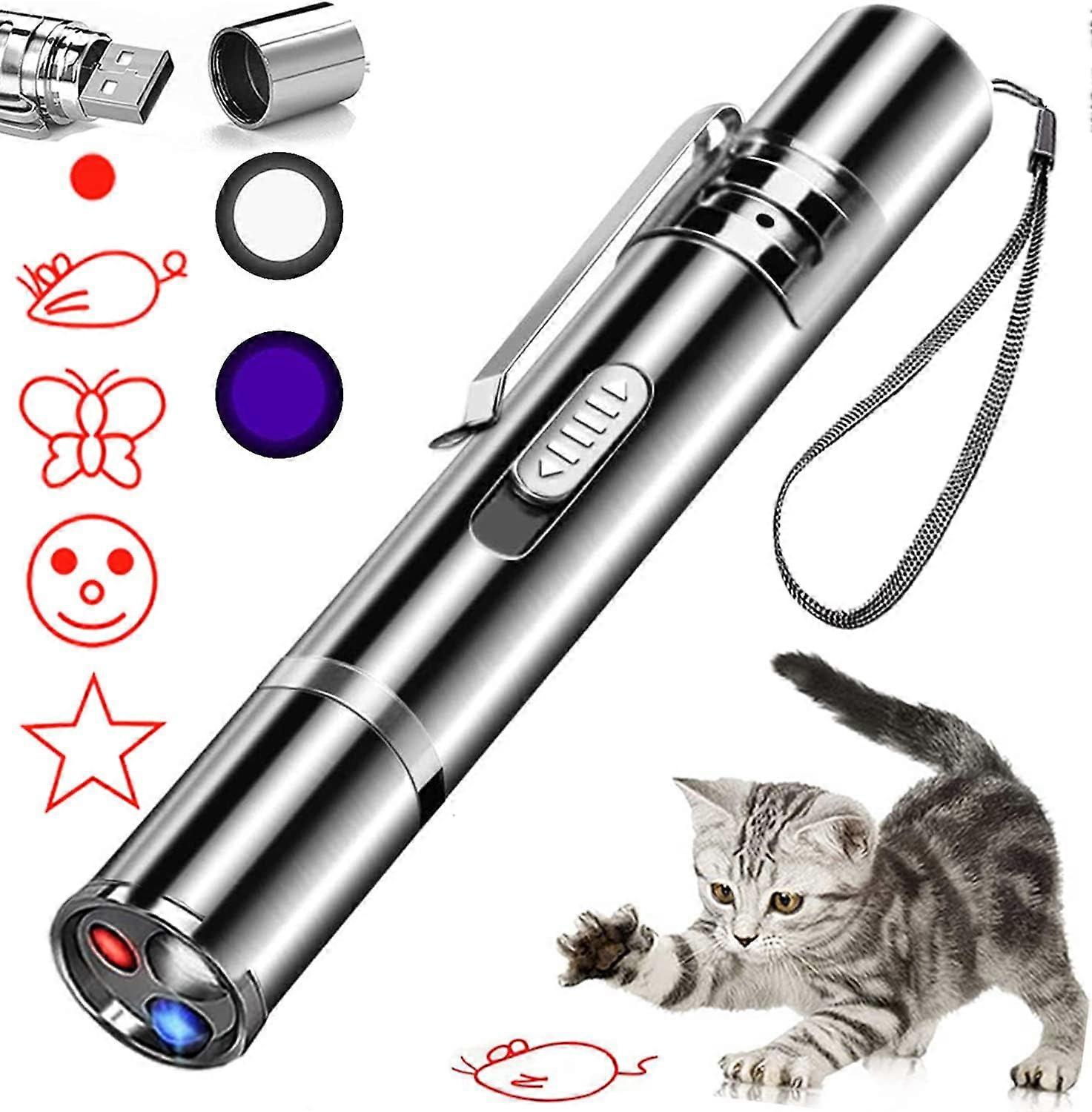 Cat Laser Toy, Red Dot LED Light Pointer for Indoor Cats & Dogs, 5 Modes Long Range Laser Playpen, USB Rechargeable Tease Stick for Kitten Training &