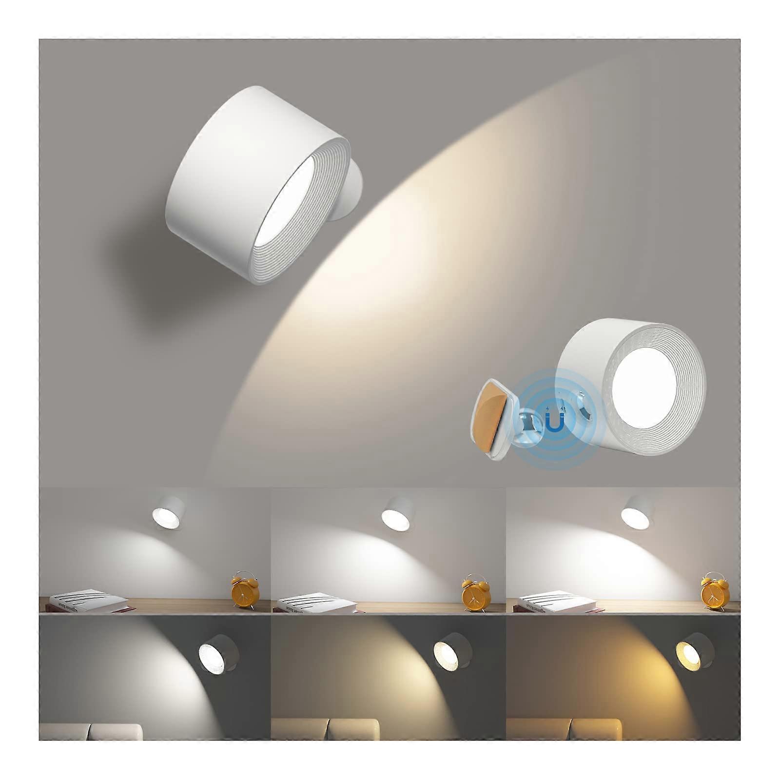 BatteryPowered Wall Lamp LED, 360 Degree Adjustable, 3 Color Modes, Dimmable Touch Control, White
