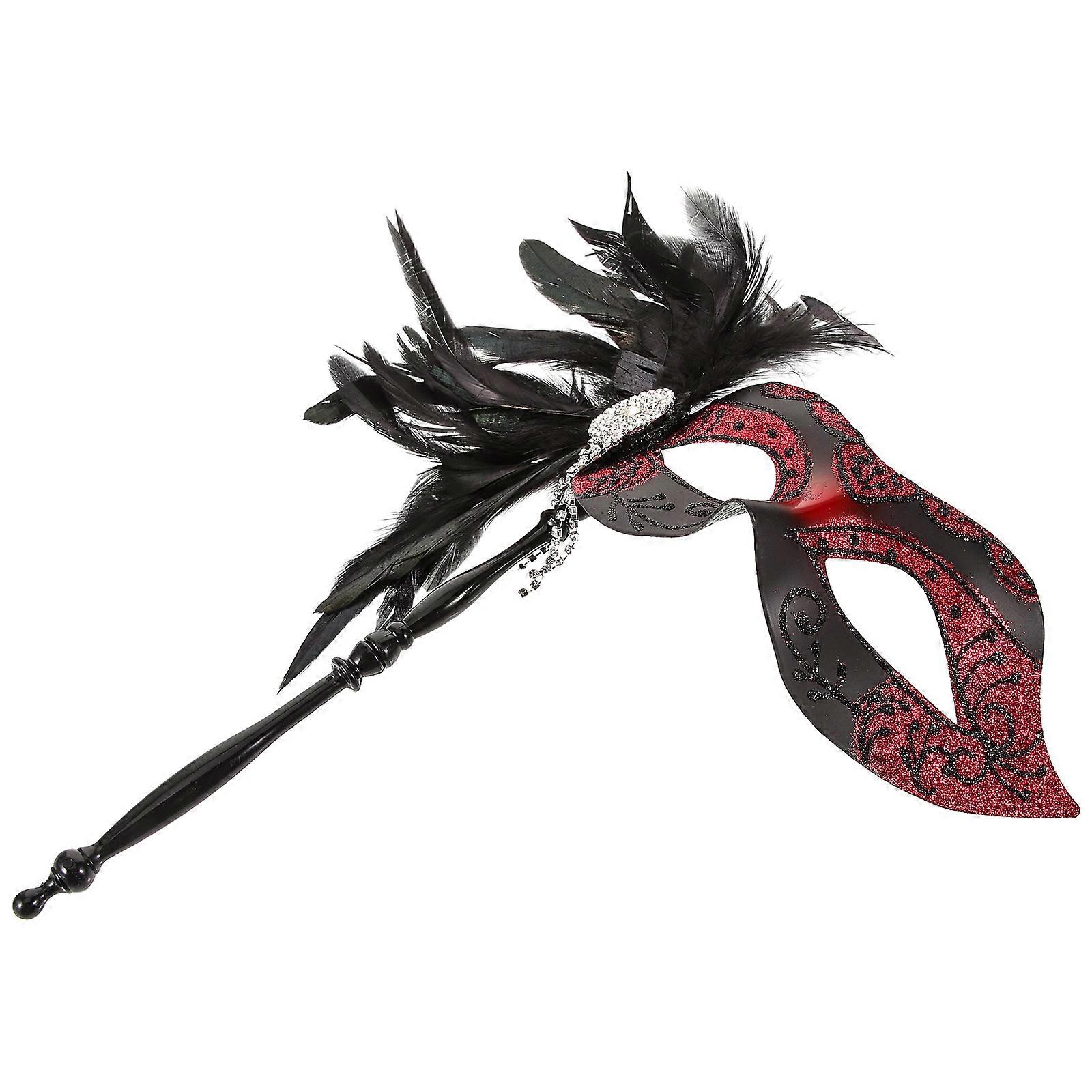 Red Masquerade Mask Handheld Half Face Mask for Dancing Party