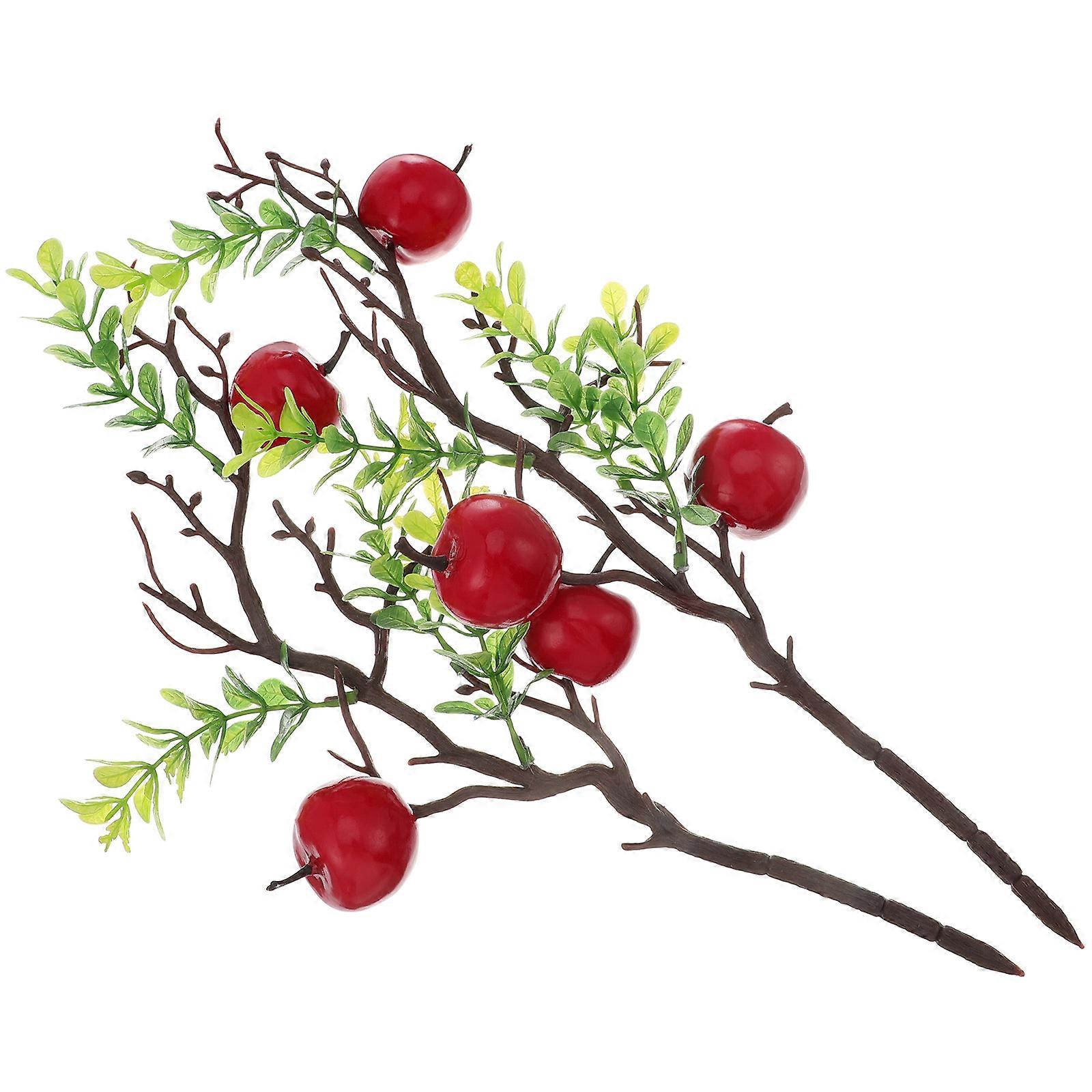 Red Simulated Apple Branch Ornaments for Decoration 2Pcs Home Decor Accessory