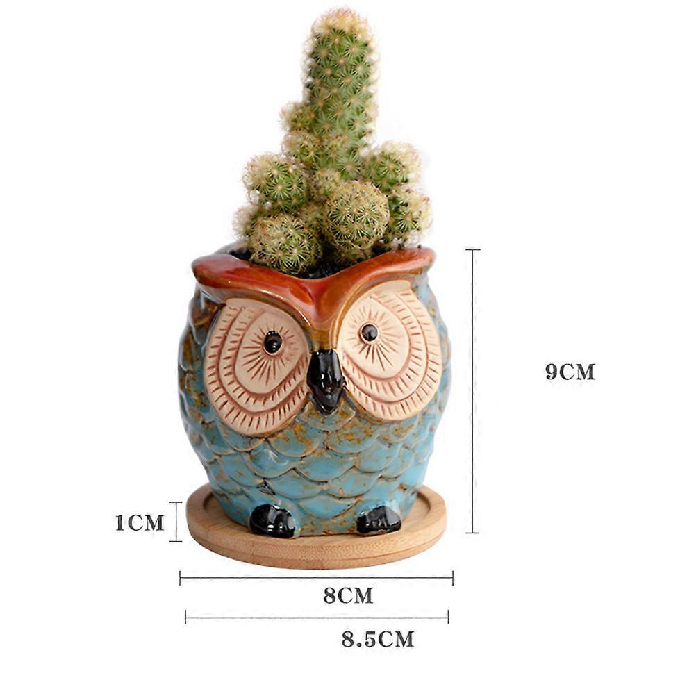 Fleshy Flower Pot Ceramic Owl Style for Home Use 4Pcs with Base