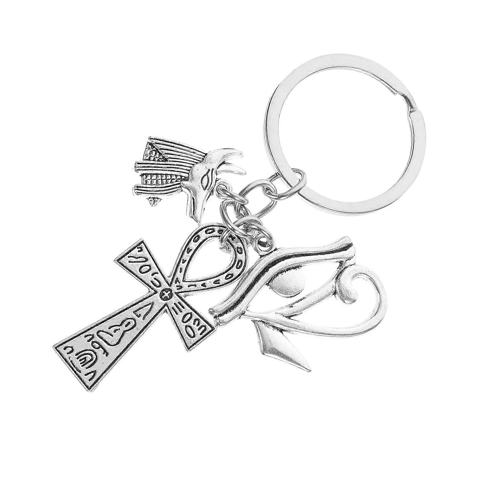 2Pcs Silver Egypt Symbol Keychains for Hanging Keys Vintage Design