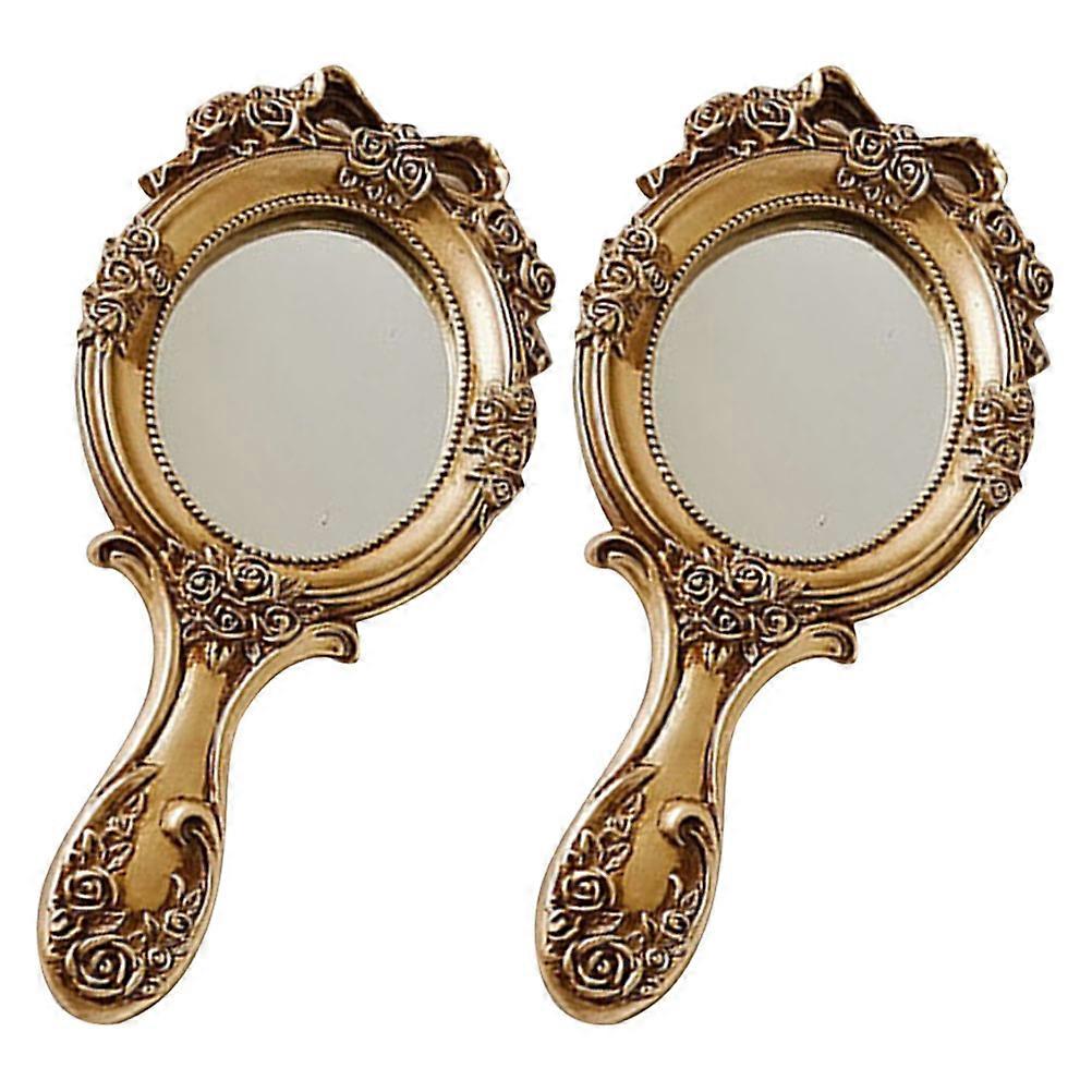 Golden Vintage Handheld Mirror with Handle for Makeup Use 4Pcs Set