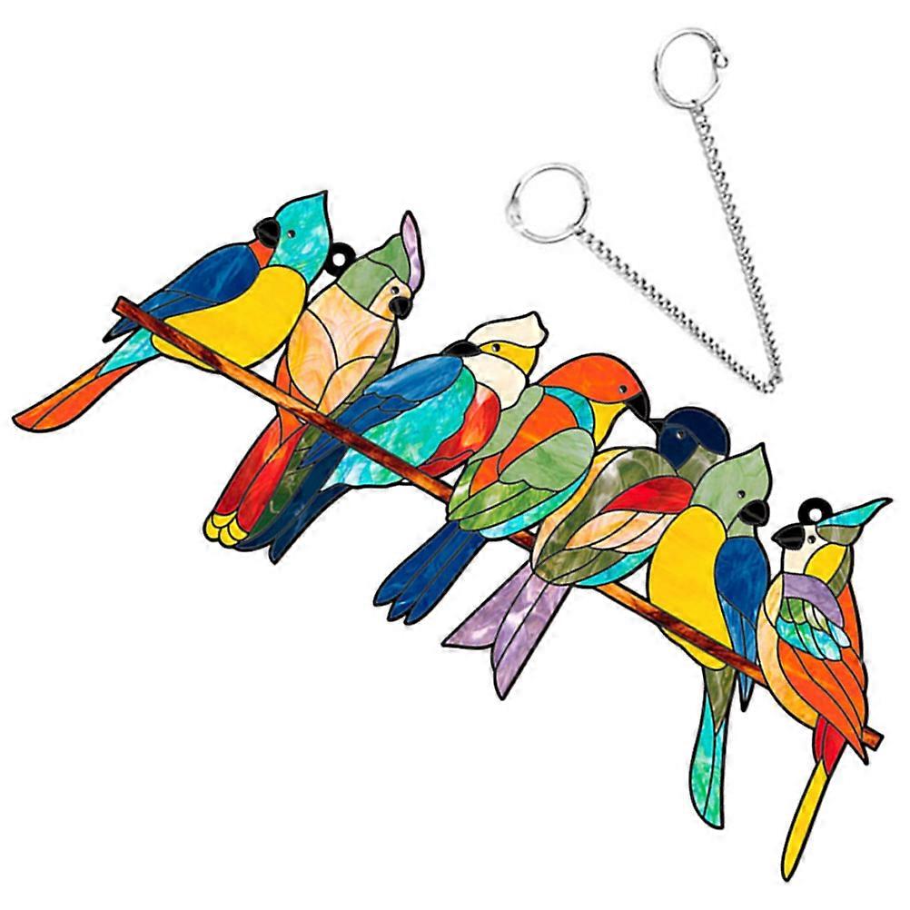 Sunlight Reflection Multi Color Birds 3Pcs High Window Panel Decor For Christmas Gift Giving