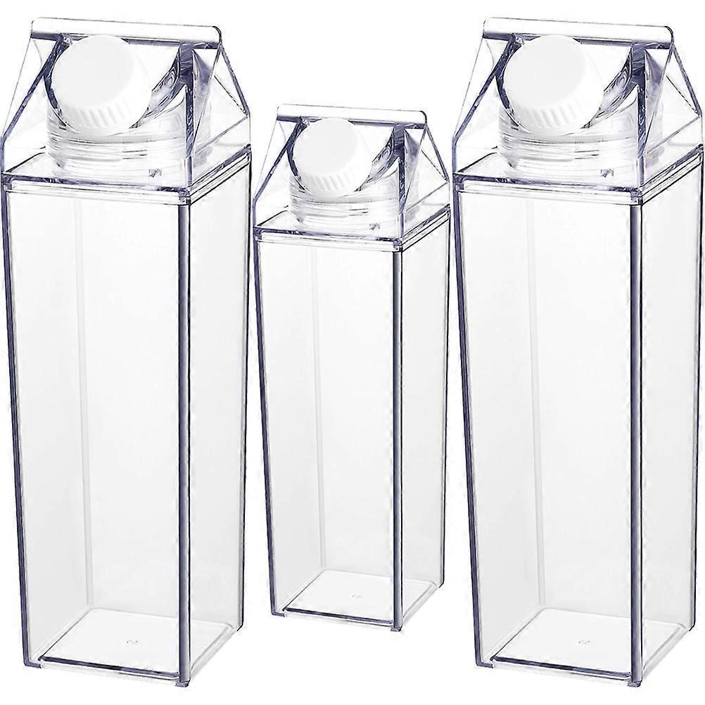 Transparent Milk Box 3Pcs Portable Household Juice Bottles for Storage