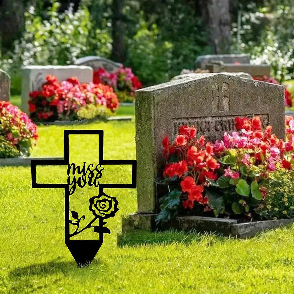 1PC Miss You Cross Memorial Stake for Garden Cemetery Graveyard Remembrance Decor