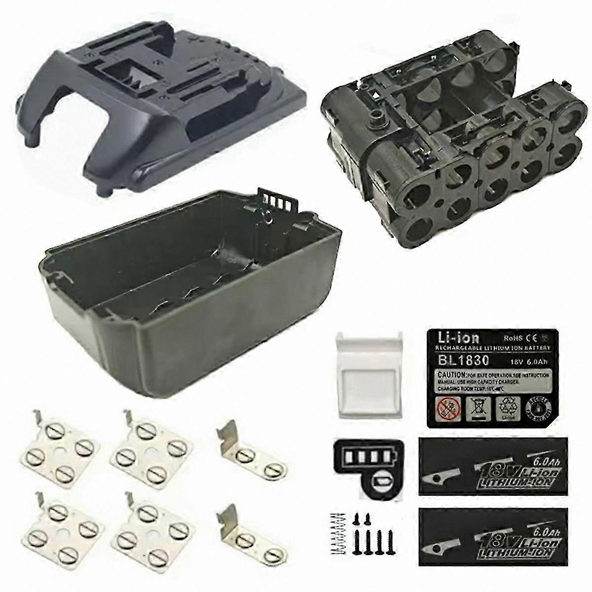 18V Lithium Ion Battery Housing Kit with 10X 18650 Cells - Replacement Top & Bottom Shell for Cordless Power Tool Packs