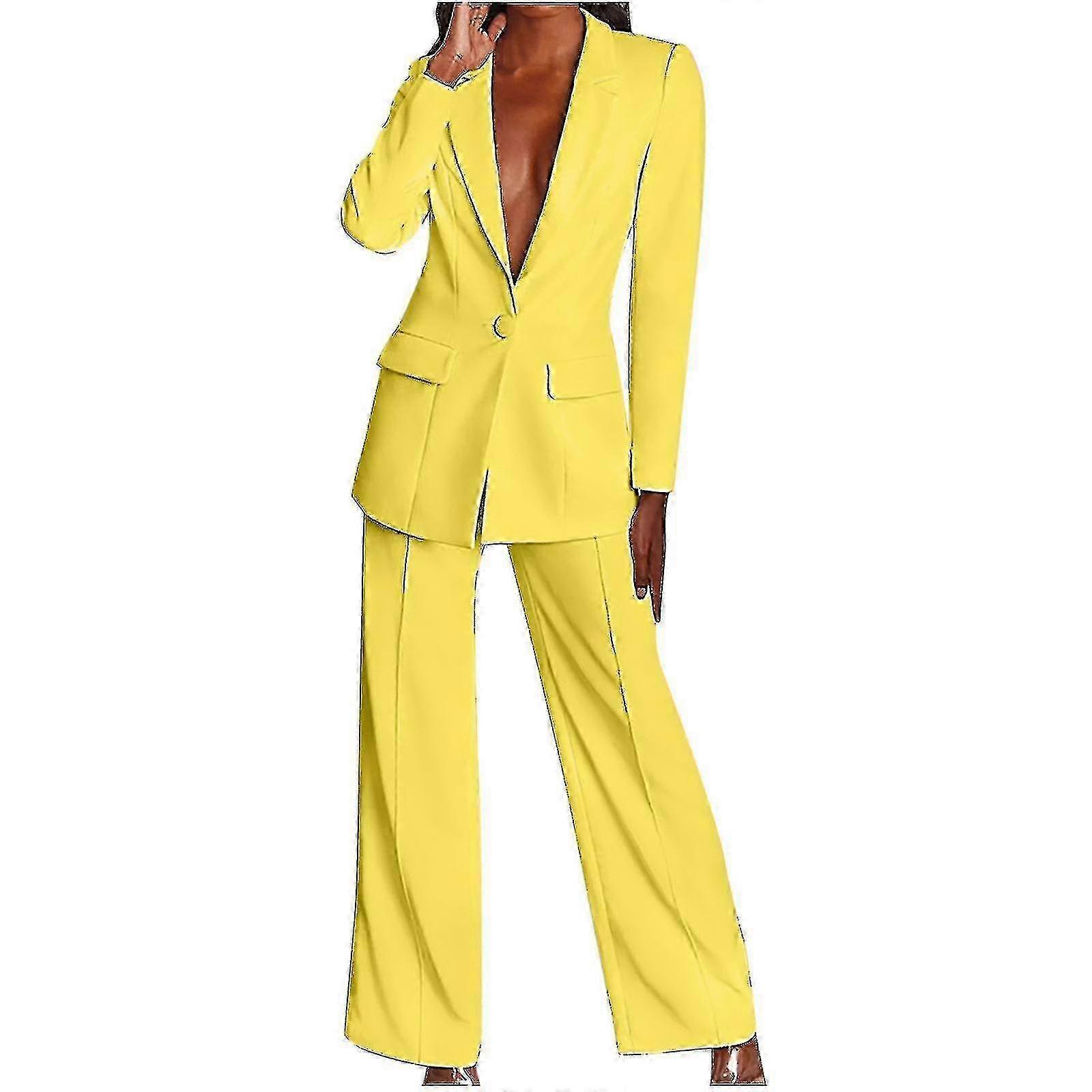 Women's Formal Long Sleeve Suit Pants Set - Solid Color Office Attire