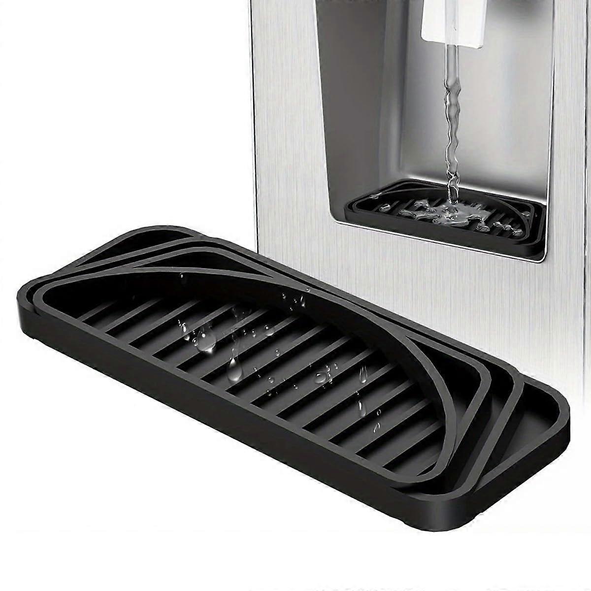 Refrigerator Drip Catcher Tray Silicone Black Rectangle Mini, Water Dispenser Drip Tray, NonSlip, Prevents Water Spots