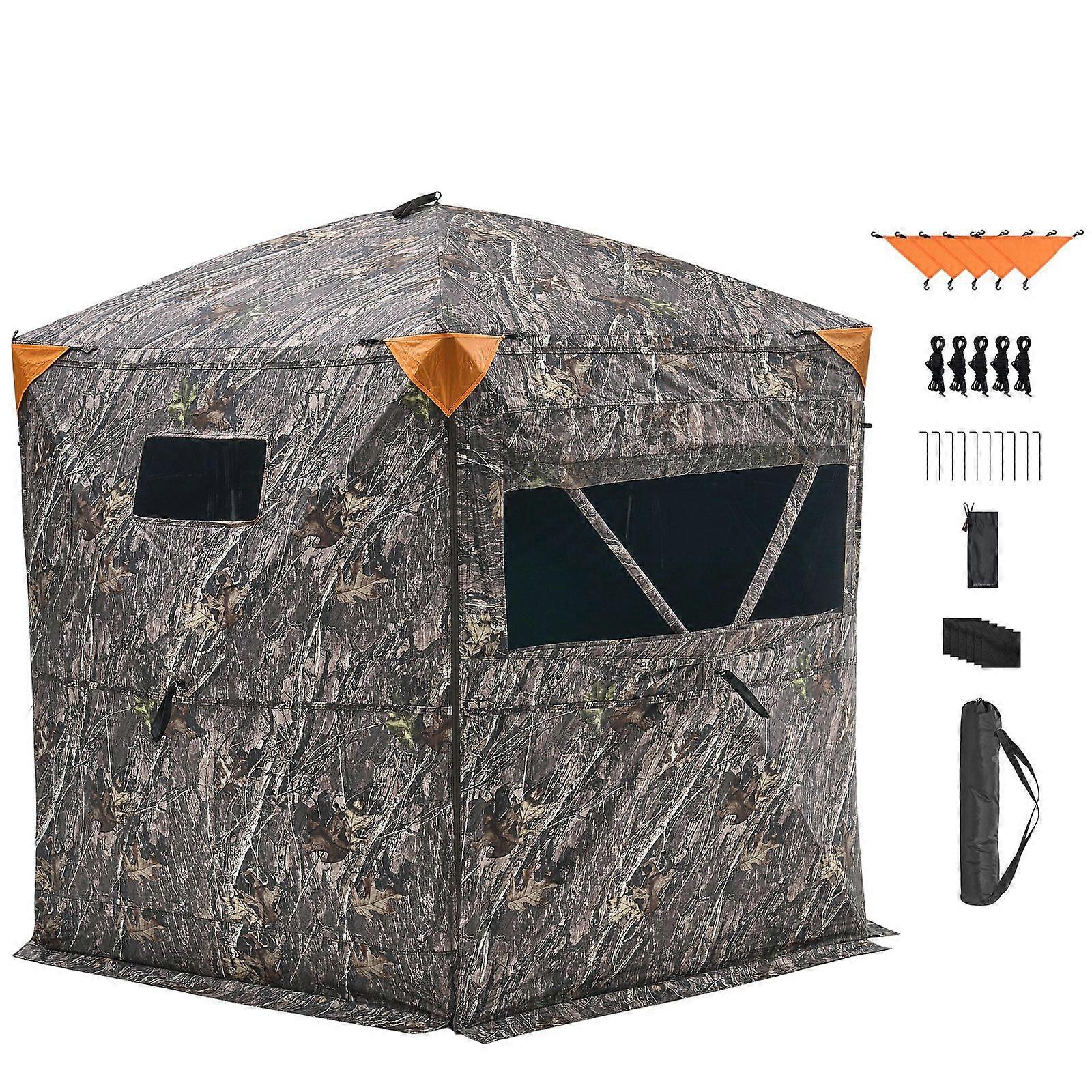 Hunting Blind, 6-7 Person Ground Blinds with Carrying Bag, Portable Camouflage Tent with Silent Zipper Door and Window