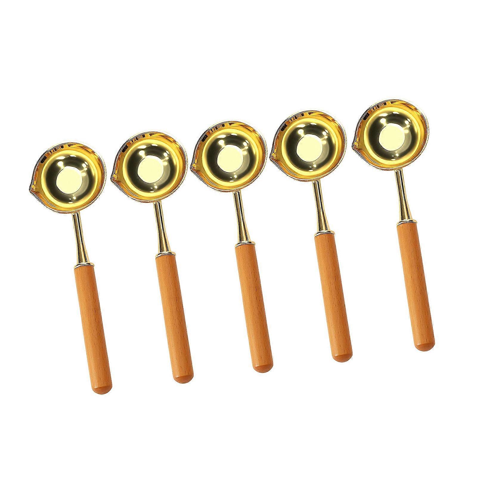 5 Pcs Metal Sealing Spoon Wax Seal Spoon Wax Sealing Stamped Melting Spoon for Scrapbooking Album Wedding Invitations  Yellow wood color