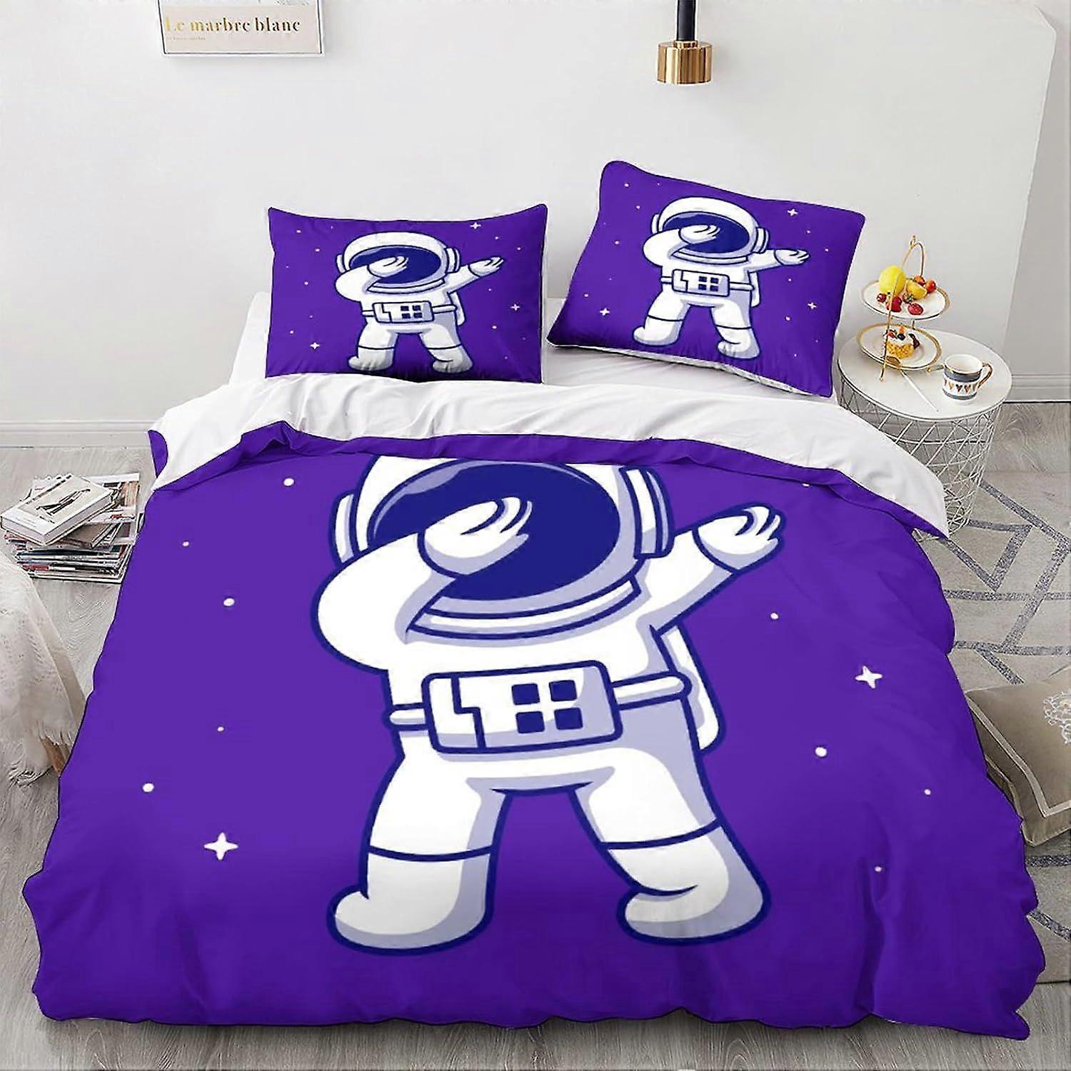 LikeEj Astronauts Duvet Cover with Pillowcases Cartoon Pattern Space Bedding Set with Zipper Closure Soft Microfiber Quilt Cover