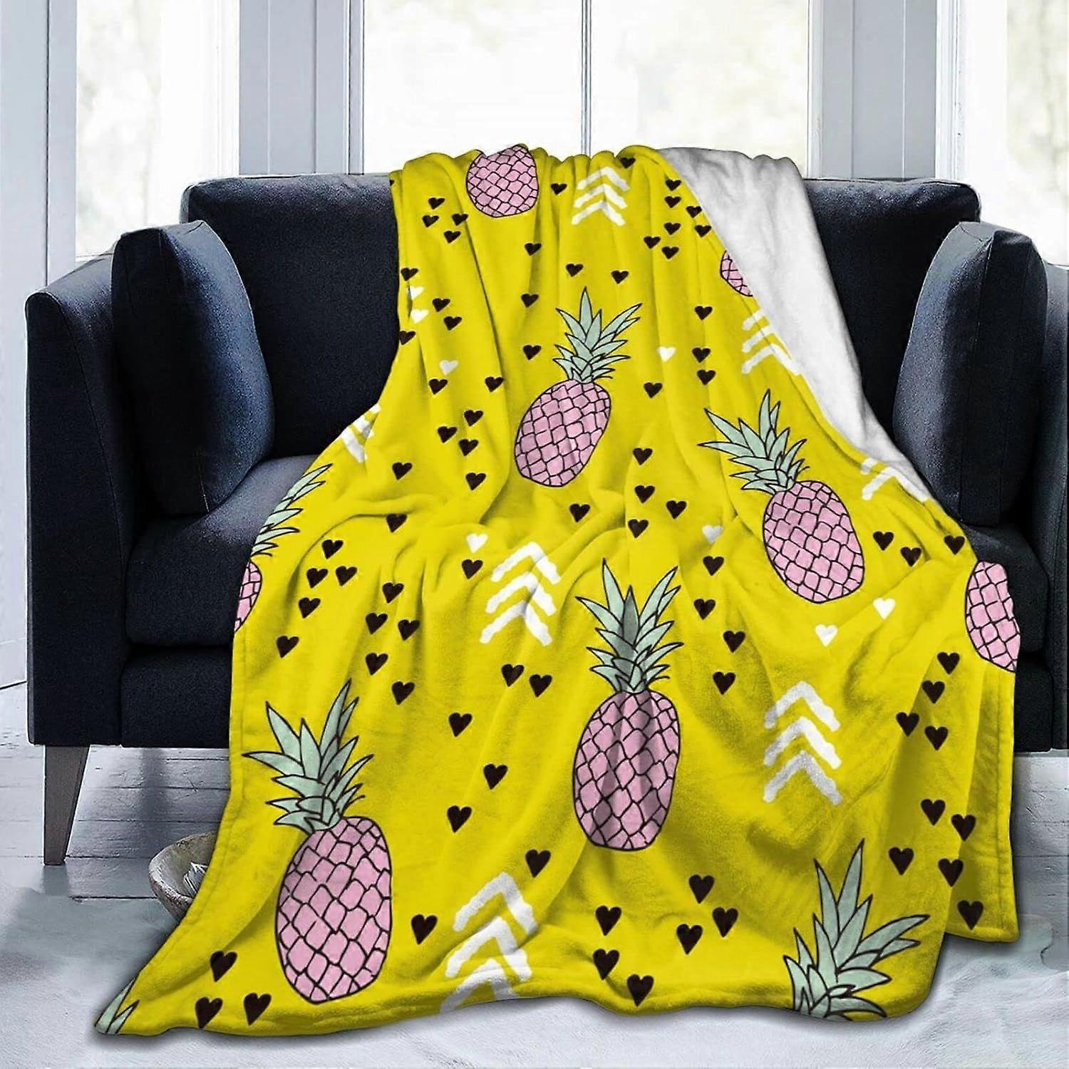 Soft Blanket Pineapple Throw Blankets Flannel Ultra Soft Blankets Durable Anti Static Washable Blanket for Bed Sofa Couc-zxcvb341